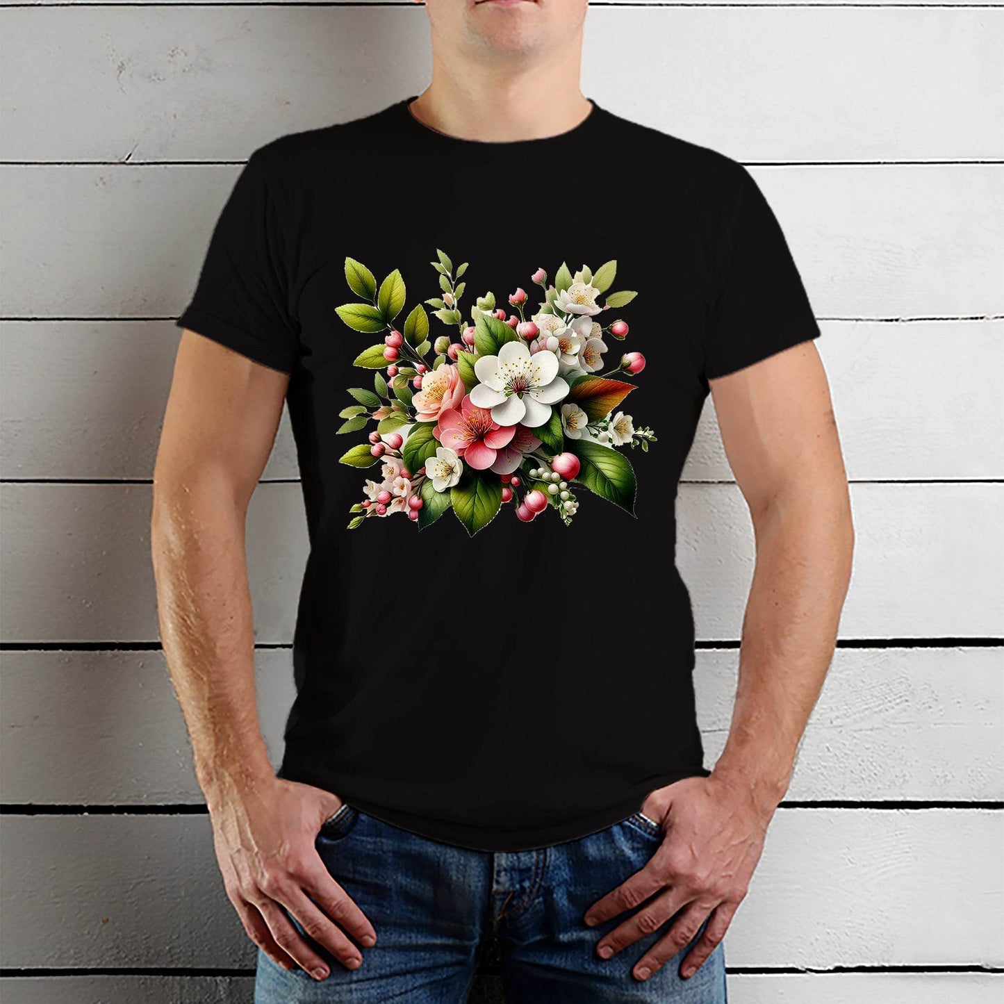 Vintage Roses Floral Bouquet - Unisex Round Neck Regular Fit 100% Combed Cotton Half Sleeve T-Shirt - Mojilo Mart