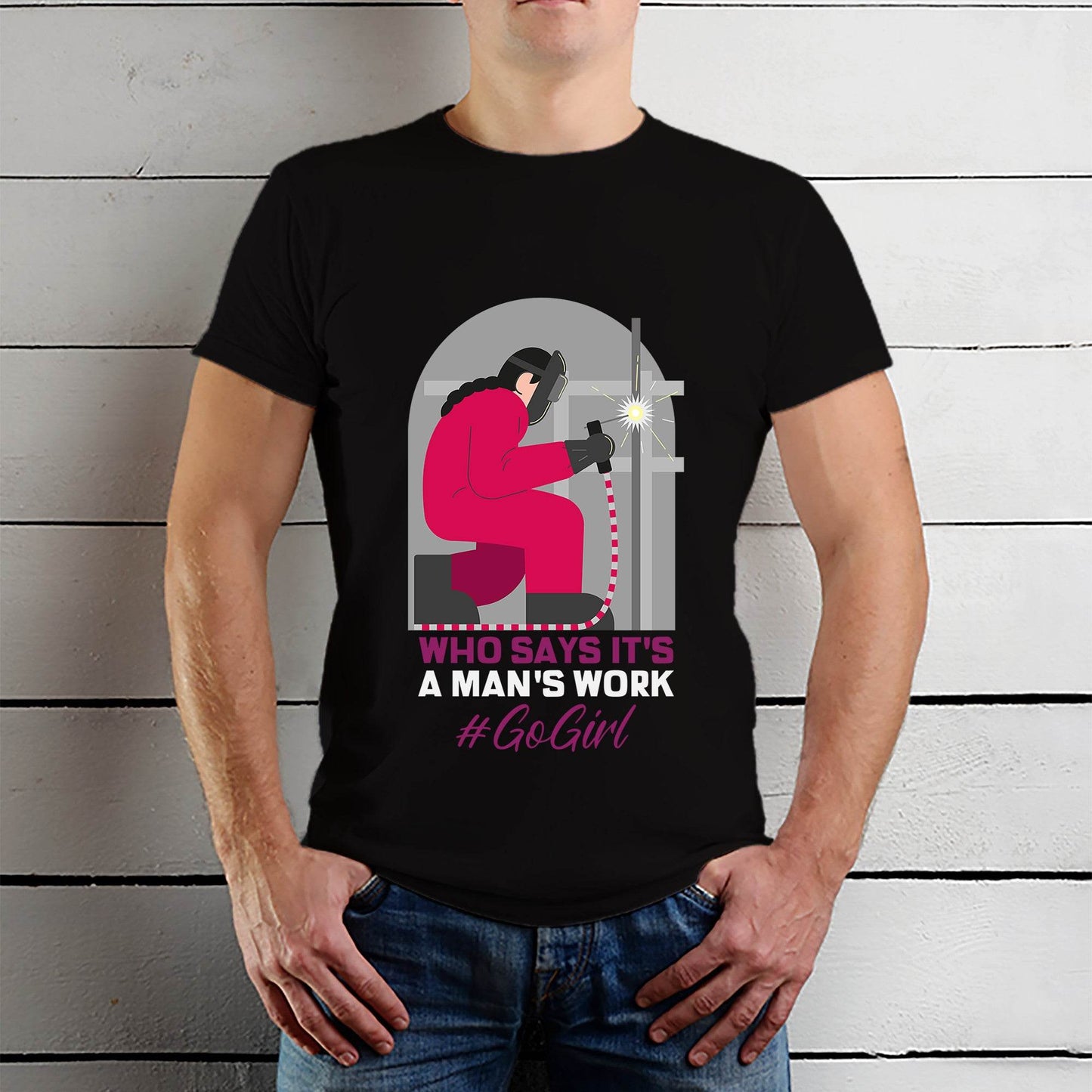 Who Says It's A Man's Work - Unisex Round Neck Regular Fit 100% Combed Cotton Half Sleeve T-Shirt - Mojilo Mart