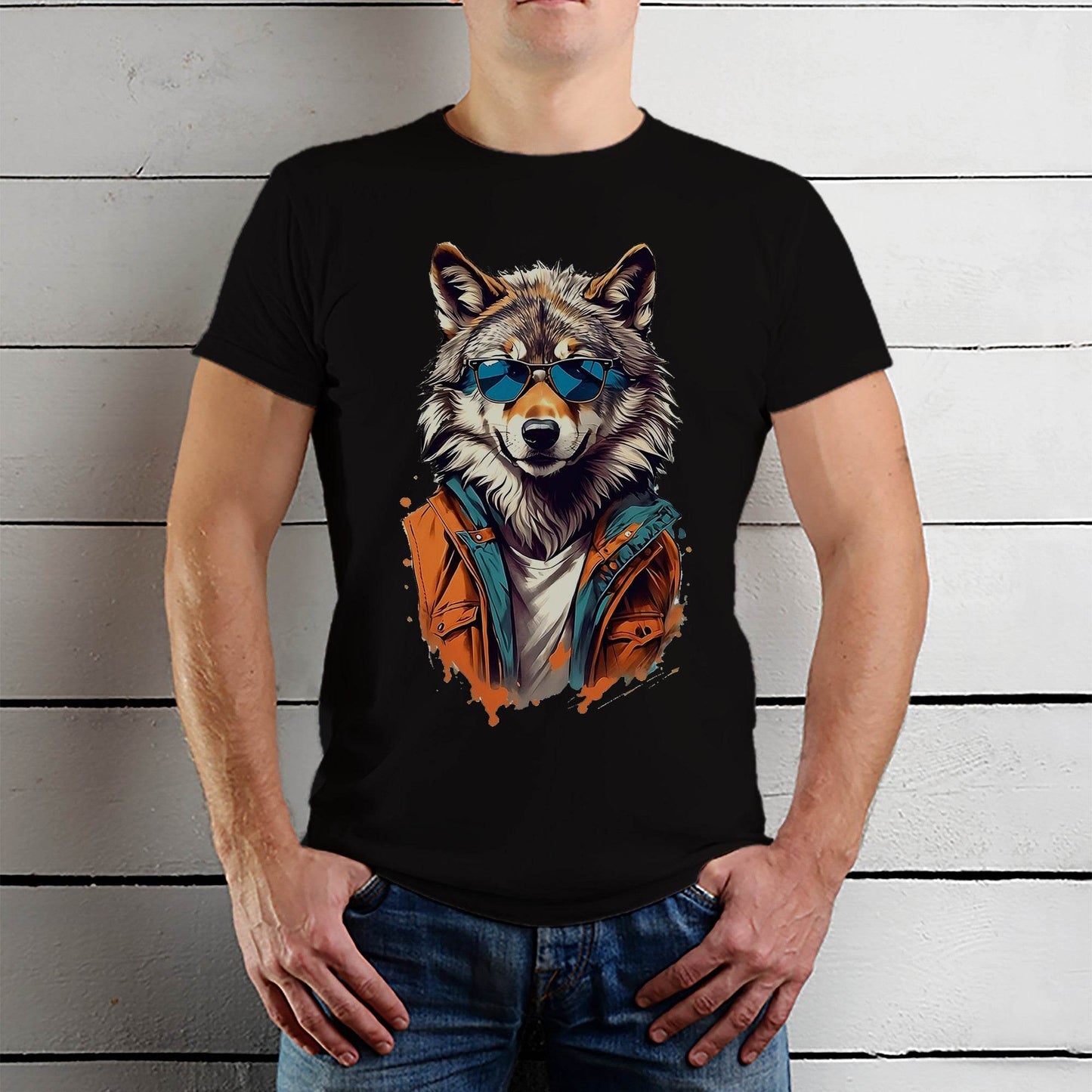 Wolf wearing sunglasses - Unisex Round Neck Regular Fit 100% Combed Cotton Half Sleeve T-Shirt - Mojilo Mart