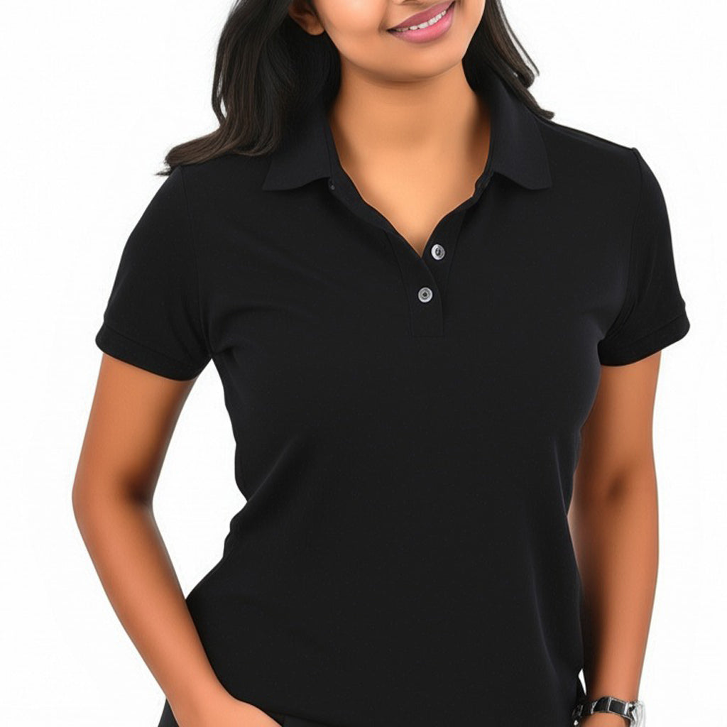 women staff uniform Polo Neck Cotton T-Shirt with DTF Printing and custom Sexy Office Girls Tshirt Logo Design