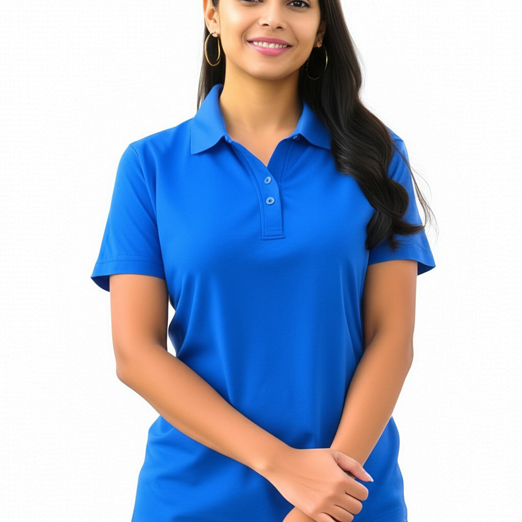 women staff uniform Polo Neck Cotton T-Shirt with DTF Printing and custom Sexy Office Girls Tshirt Logo Design