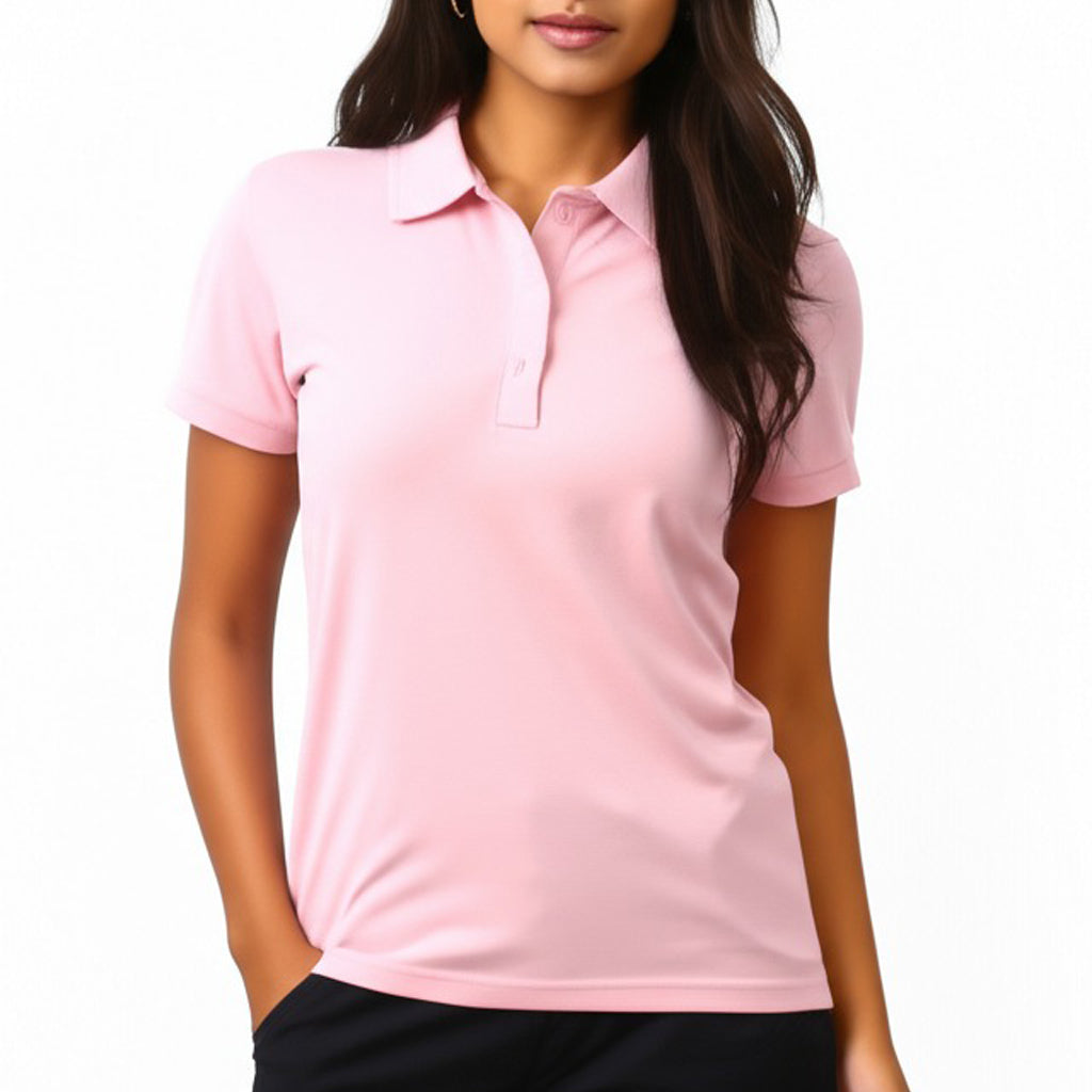 women staff uniform Polo Neck Cotton T-Shirt with DTF Printing and custom Sexy Office Girls Tshirt Logo Design
