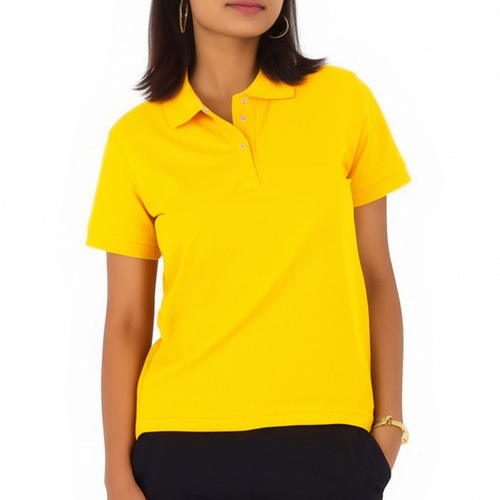 women staff uniform Polo Neck Cotton T-Shirt with DTF Printing and custom Sexy Office Girls Tshirt Logo Design