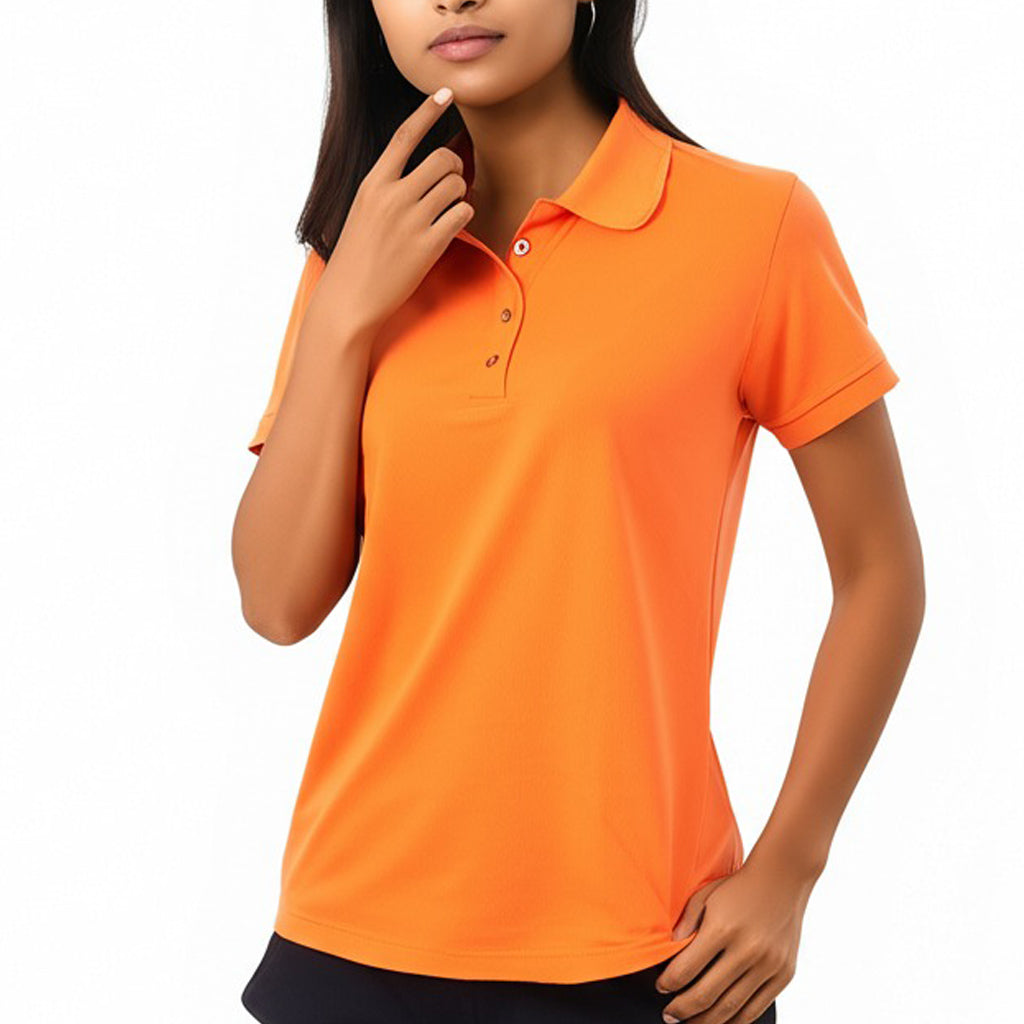 women staff uniform Polo Neck Cotton T-Shirt with DTF Printing and custom Sexy Office Girls Tshirt Logo Design