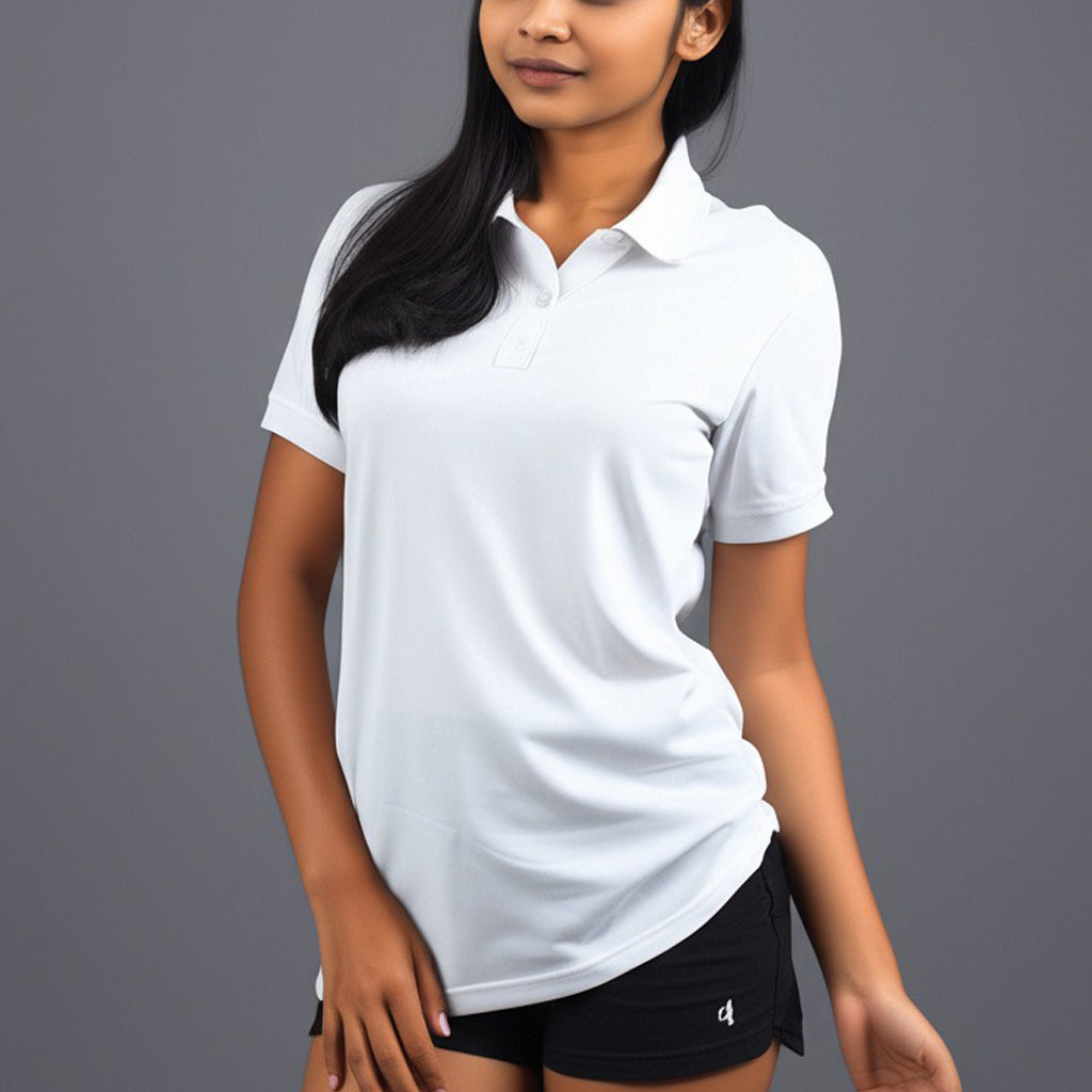 women staff uniform Polo Neck Cotton T-Shirt with DTF Printing and custom Sexy Office Girls Tshirt Logo Design