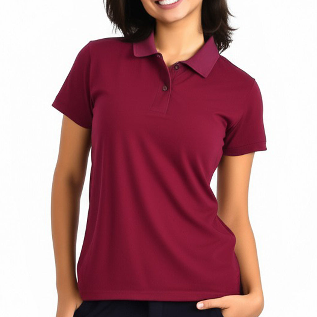 women staff uniform Polo Neck Cotton T-Shirt with DTF Printing and custom Sexy Office Girls Tshirt Logo Design