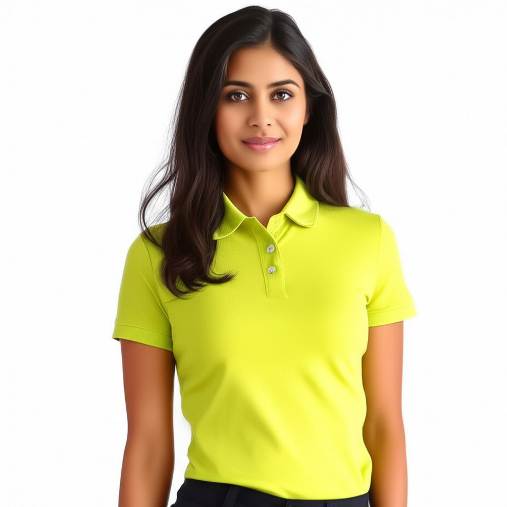 women staff uniform Polo Neck Cotton T-Shirt with DTF Printing and custom Sexy Office Girls Tshirt Logo Design