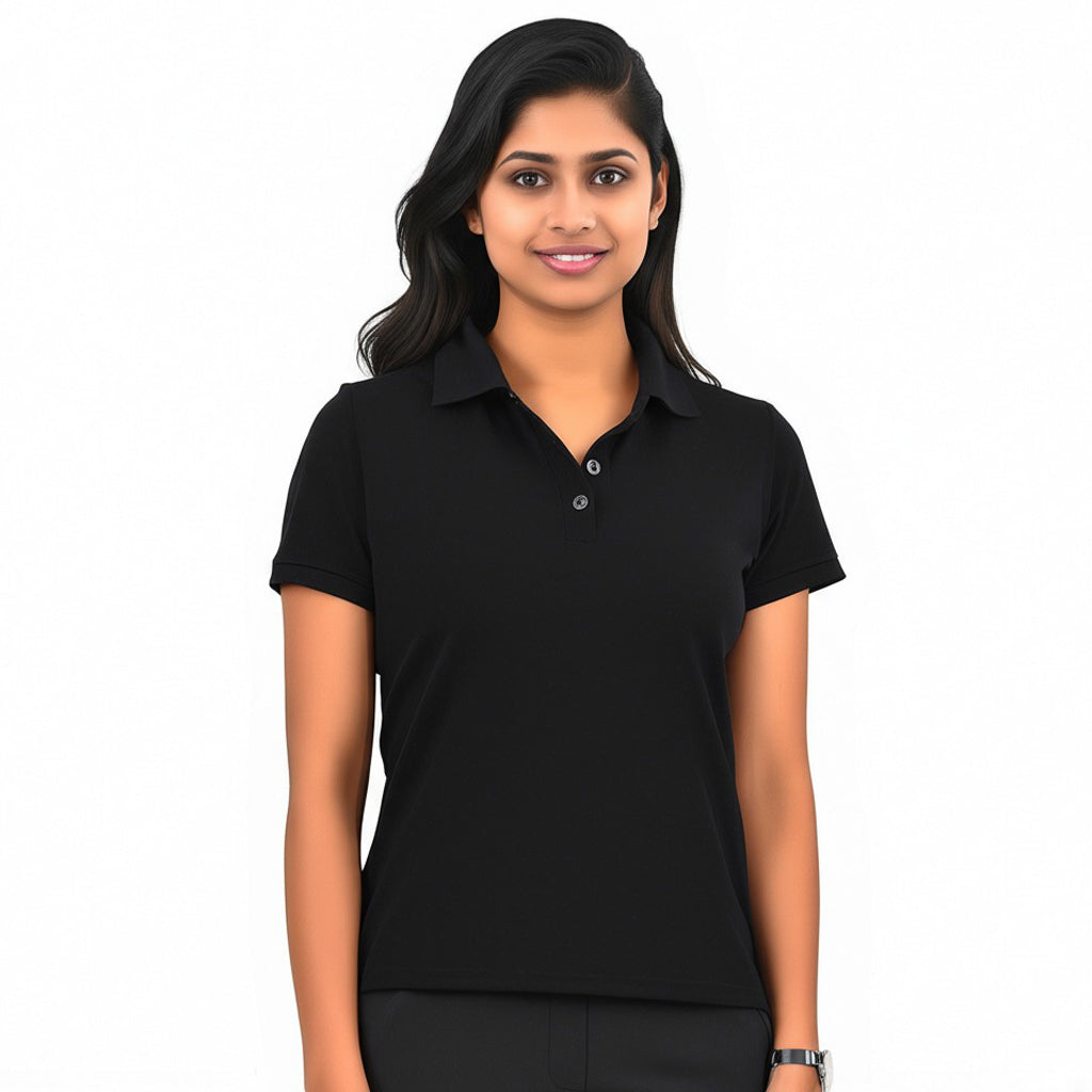 women staff uniform Polo Neck Cotton T-Shirt with DTF Printing and custom Sexy Office Girls Tshirt Logo Design