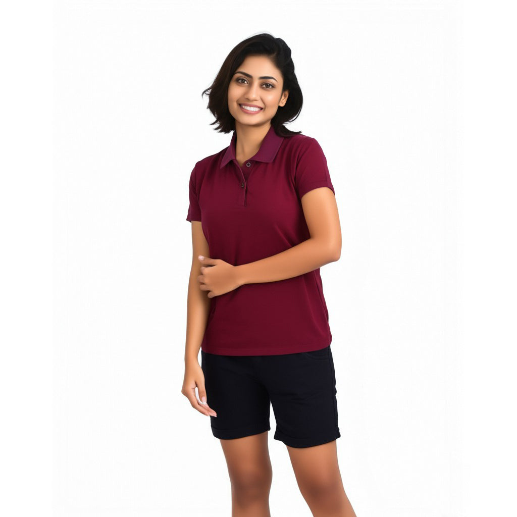 women staff uniform Polo Neck Cotton T-Shirt with DTF Printing and custom Sexy Office Girls Tshirt Logo Design