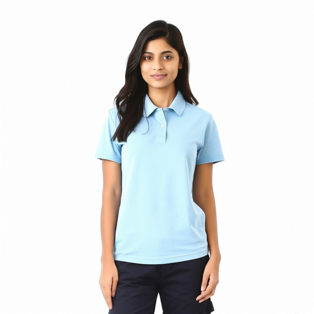 women staff uniform Polo Neck Cotton T-Shirt with DTF Printing and custom Sexy Office Girls Tshirt Logo Design