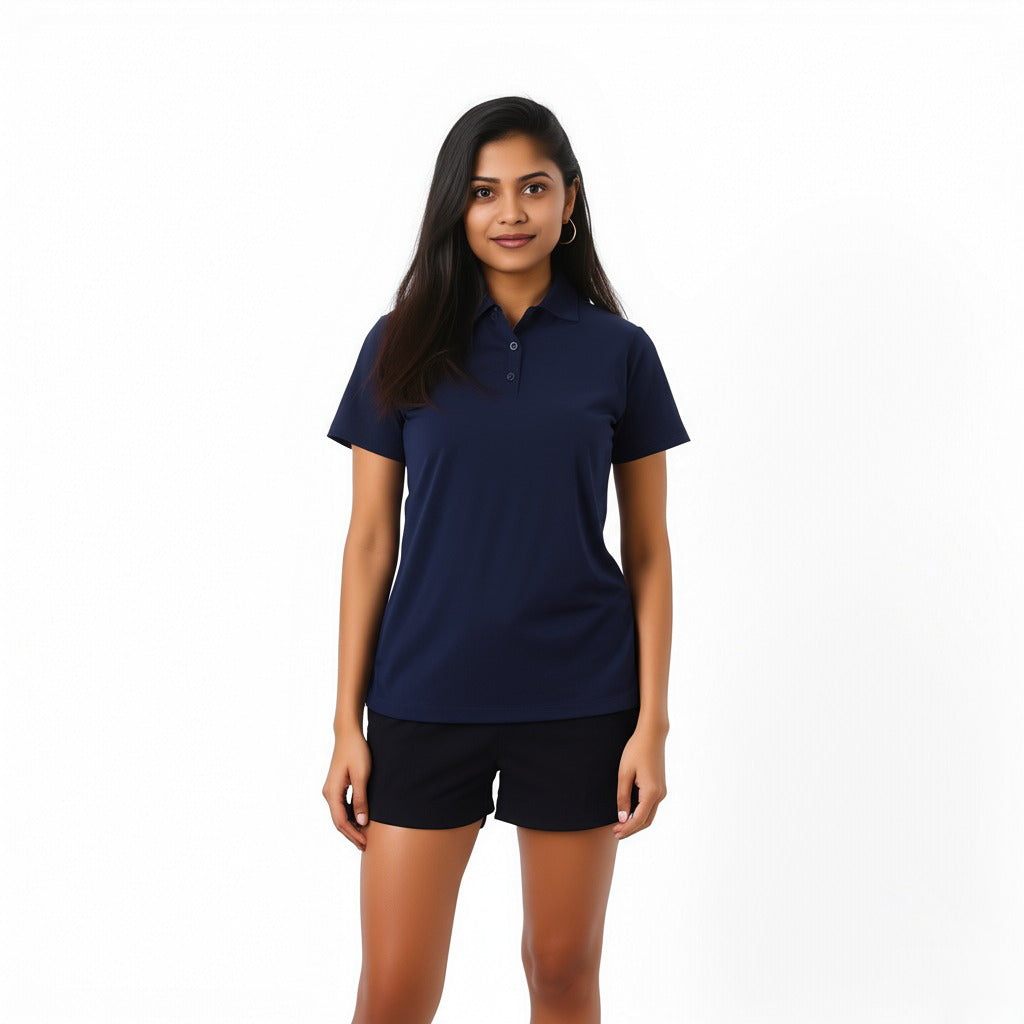 women staff uniform Polo Neck Cotton T-Shirt with DTF Printing and custom Sexy Office Girls Tshirt Logo Design