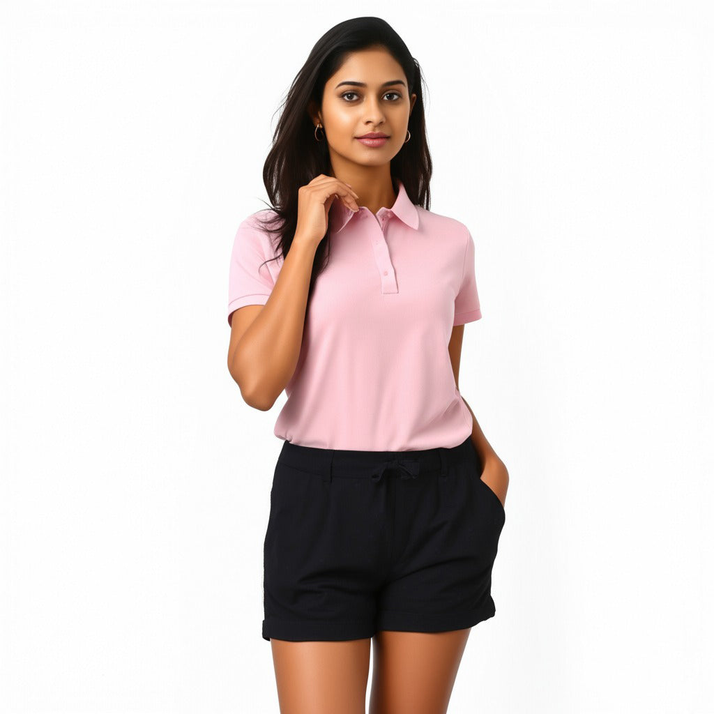 women staff uniform Polo Neck Cotton T-Shirt with DTF Printing and custom Sexy Office Girls Tshirt Logo Design