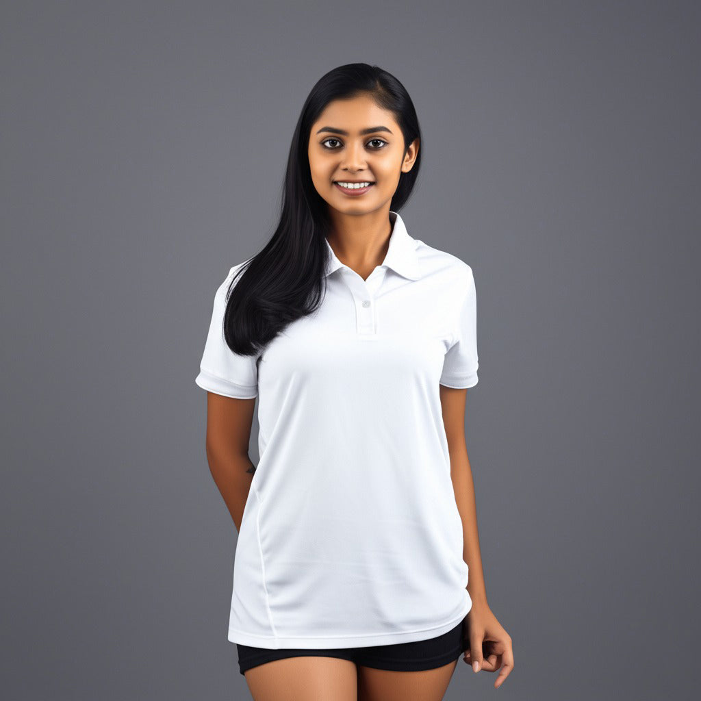 women staff uniform Polo Neck Cotton T-Shirt with DTF Printing and custom Sexy Office Girls Tshirt Logo Design