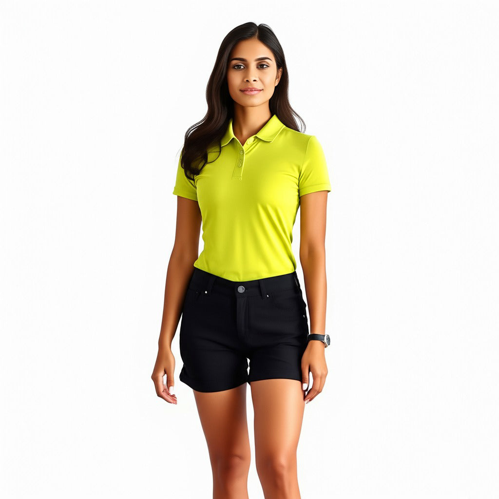 women staff uniform Polo Neck Cotton T-Shirt with DTF Printing and custom Sexy Office Girls Tshirt Logo Design