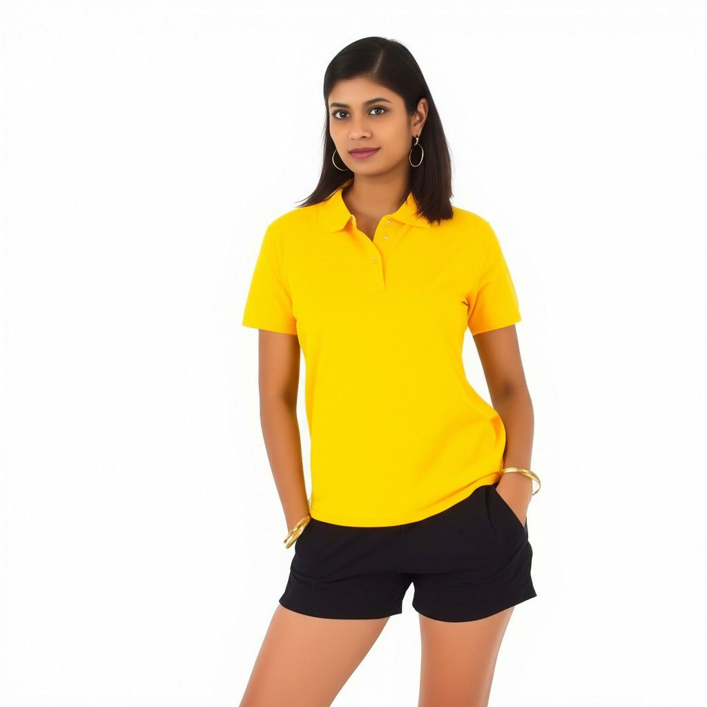 women staff uniform Polo Neck Cotton T-Shirt with DTF Printing and custom Sexy Office Girls Tshirt Logo Design