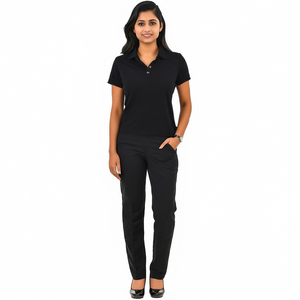 women staff uniform Polo Neck Cotton T-Shirt with DTF Printing and custom Sexy Office Girls Tshirt Logo Design