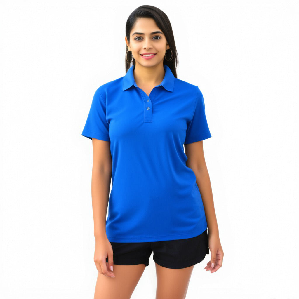 women staff uniform Polo Neck Cotton T-Shirt with DTF Printing and custom Sexy Office Girls Tshirt Logo Design