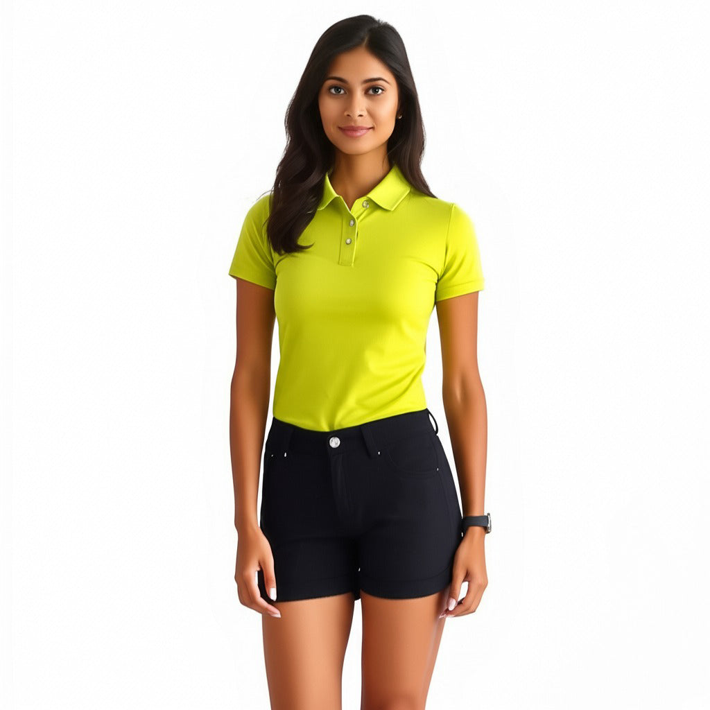 women staff uniform Polo Neck Cotton T-Shirt with DTF Printing and custom Sexy Office Girls Tshirt Logo Design