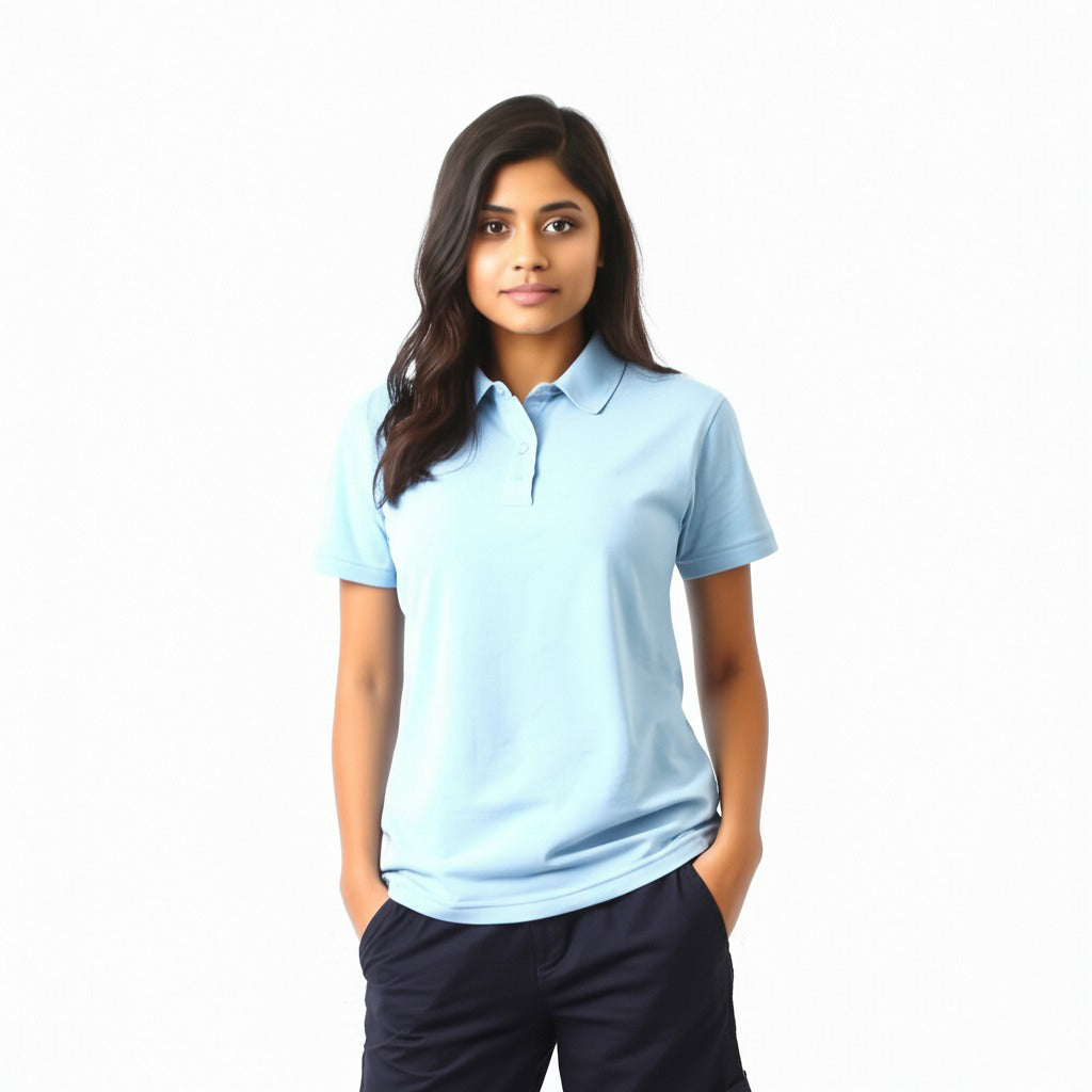 women staff uniform Polo Neck Cotton T-Shirt with DTF Printing and custom Sexy Office Girls Tshirt Logo Design