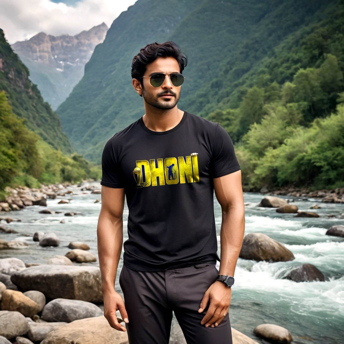 Multicolour Dhoni Edition - Unisex Round Neck Regular Fit 100% Combed Cotton Half Sleeve T-Shirt - Mojilo Mart