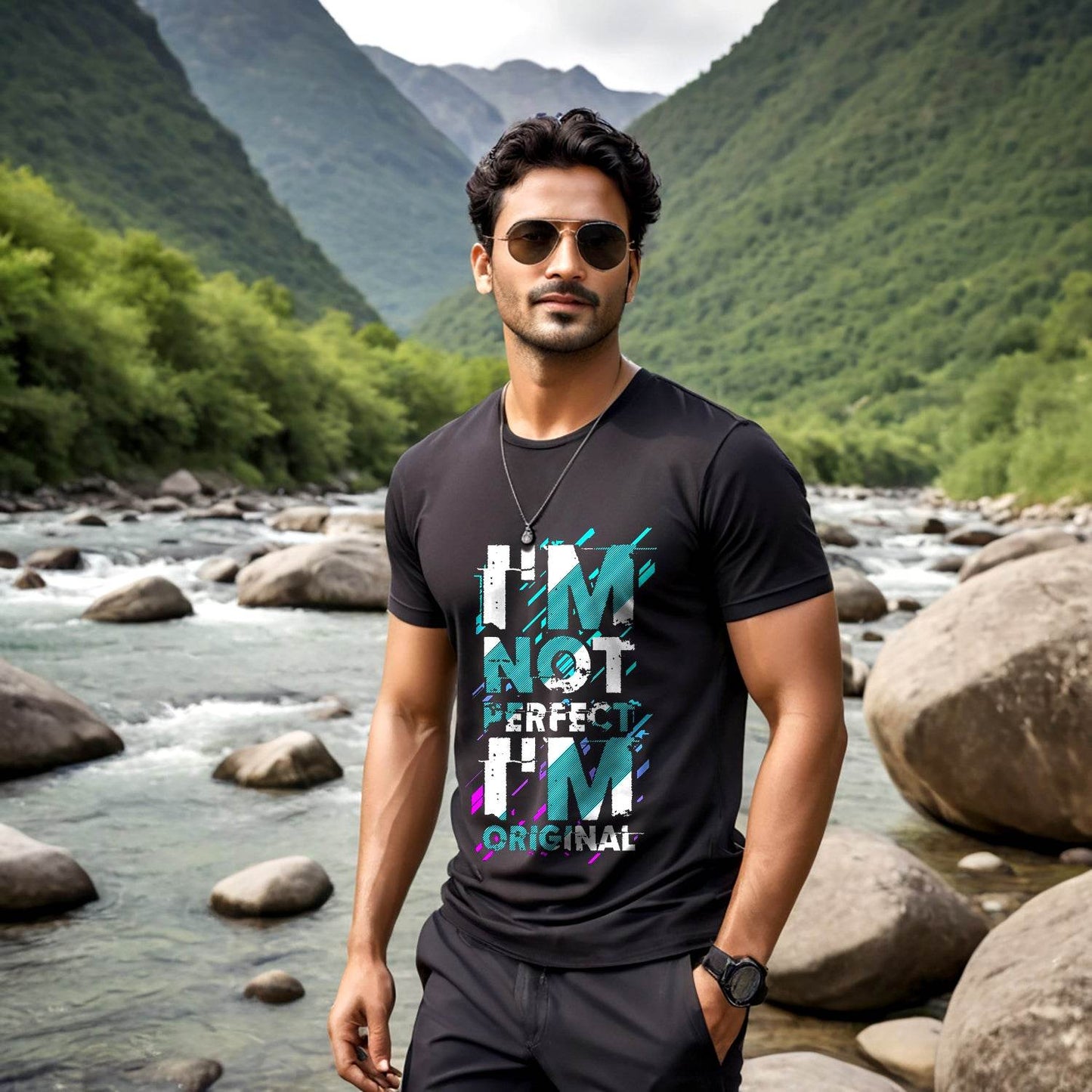 I M Not Perfect I M Original - Unisex Round Neck Regular Fit 100% Combed Cotton Half Sleeve T-Shirt - Mojilo Mart
