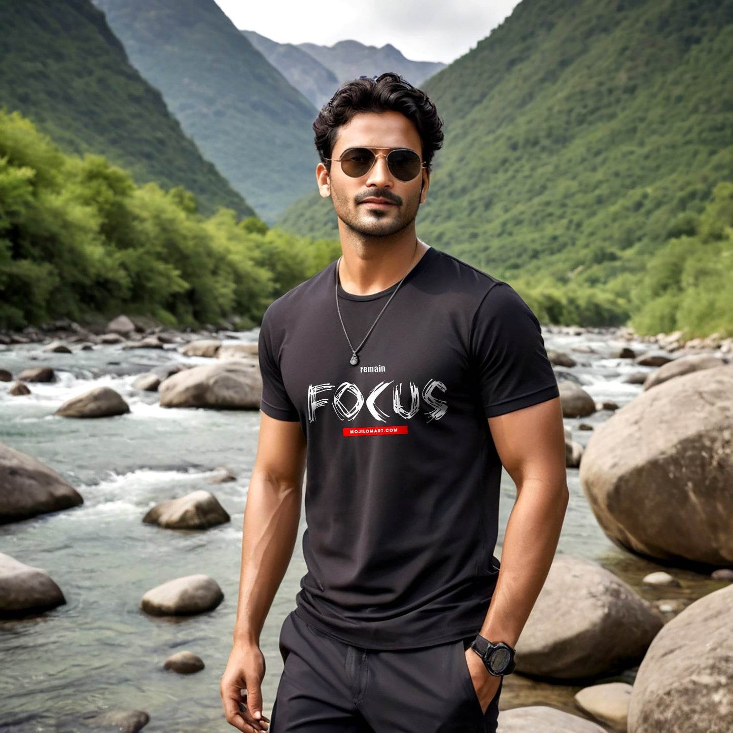 Focus - Unisex Round Neck Regular Fit 100% Combed Cotton Half Sleeve T-Shirt - Mojilo Mart