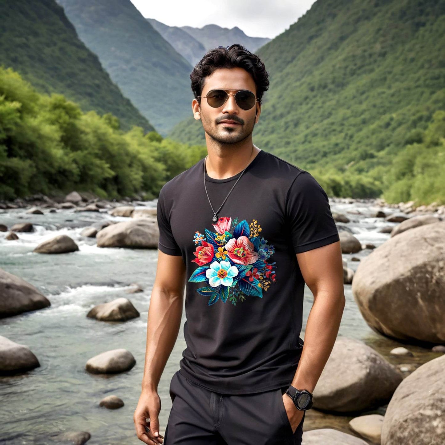 Flowers Bouquet Flower Lover Design - Unisex Round Neck Regular Fit 100% Combed Cotton Half Sleeve T-Shirt - Mojilo Mart
