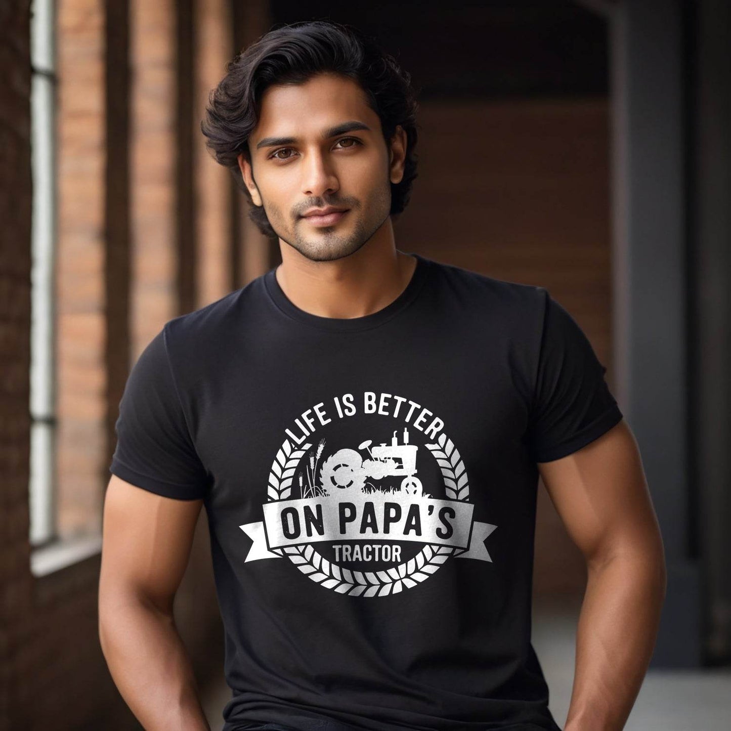 LIfe Is Better On Papa's Tractor - Unisex Round Neck Regular Fit 100% Combed Cotton Half Sleeve T-Shirt - Mojilo Mart