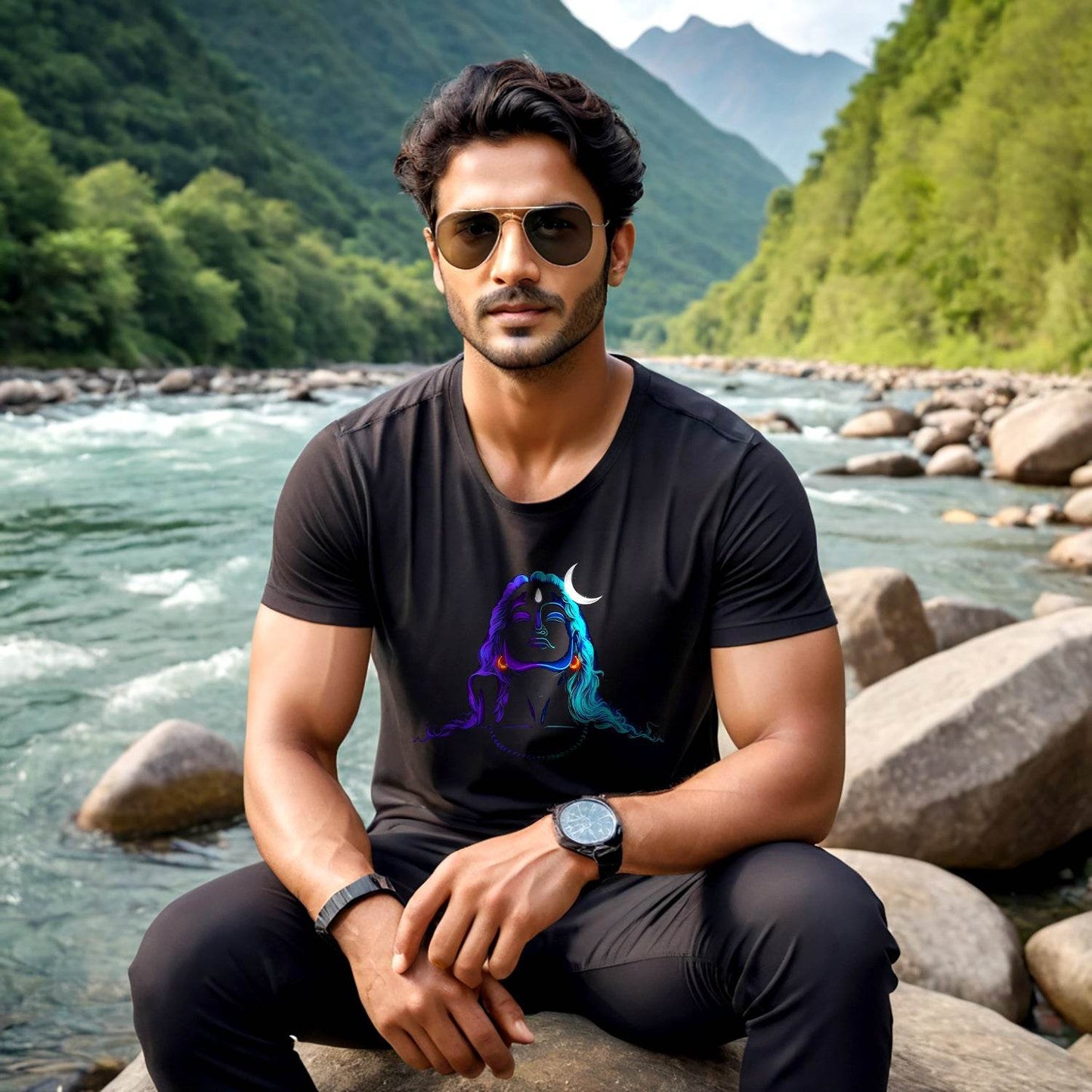 Neon Adi Shiv - Unisex Round Neck Regular Fit 100% Combed Cotton Half Sleeve T-Shirt - Mojilo Mart