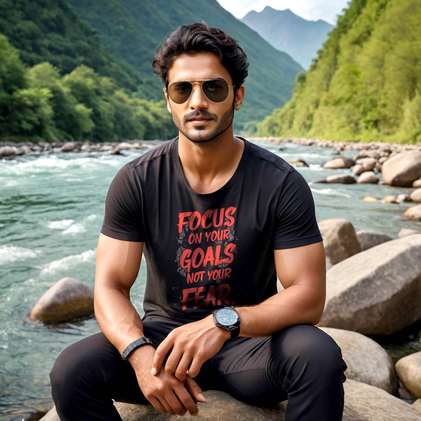 Focus On Your Goals Not Your Fear - Unisex Round Neck Regular Fit 100% Combed Cotton Half Sleeve T-Shirt - Mojilo Mart