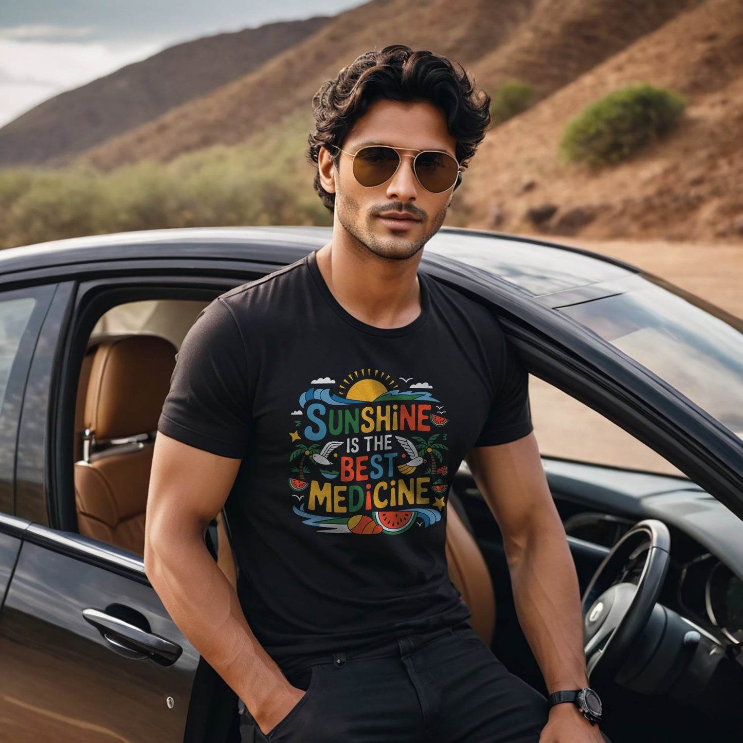 Sunshine Is The Best Medicine - Unisex Round Neck Regular Fit 100% Combed Cotton Half Sleeve T-Shirt - Mojilo Mart
