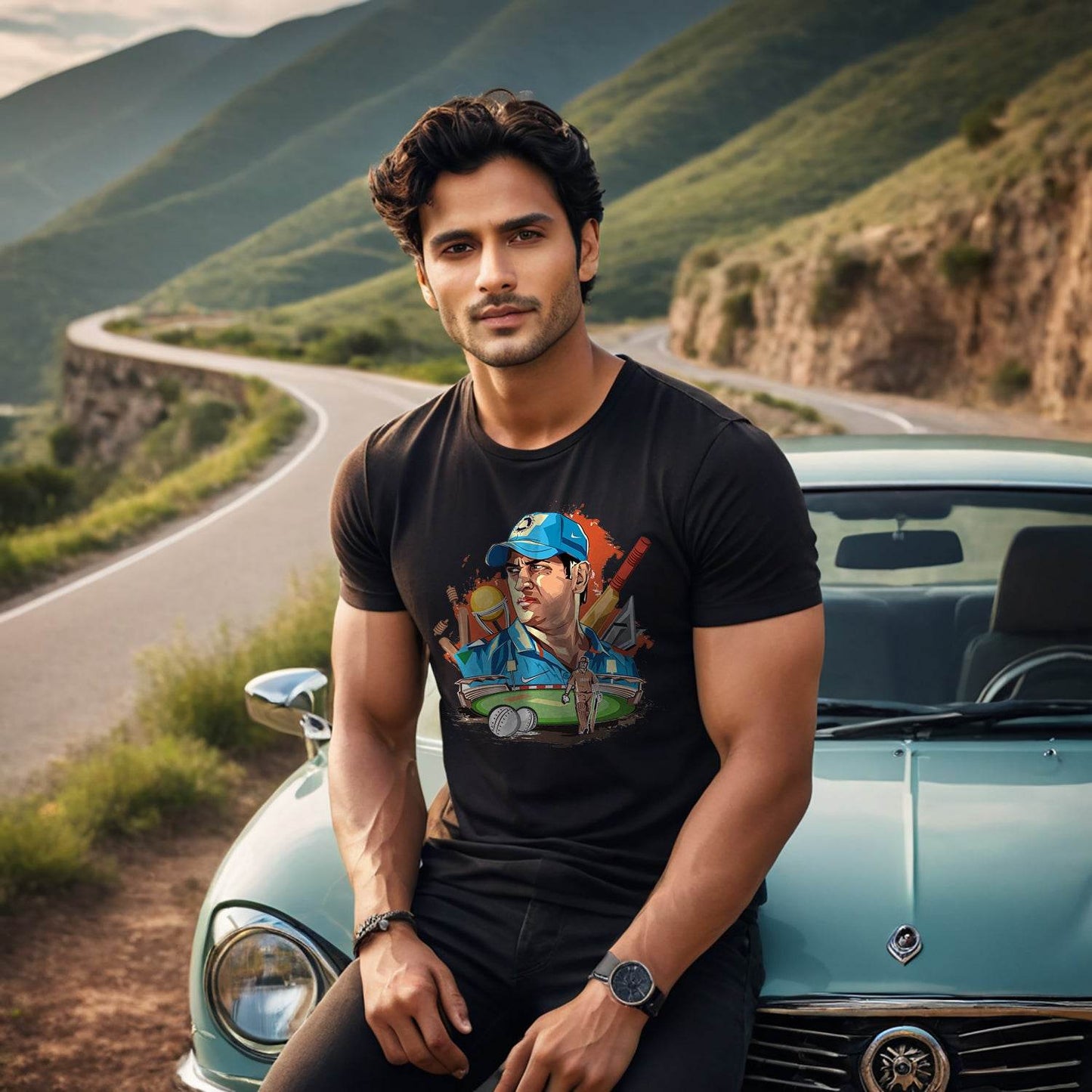 M.S Dhoni Vector Desing - Unisex Round Neck Regular Fit 100% Combed Cotton Half Sleeve T-Shirt - Mojilo Mart