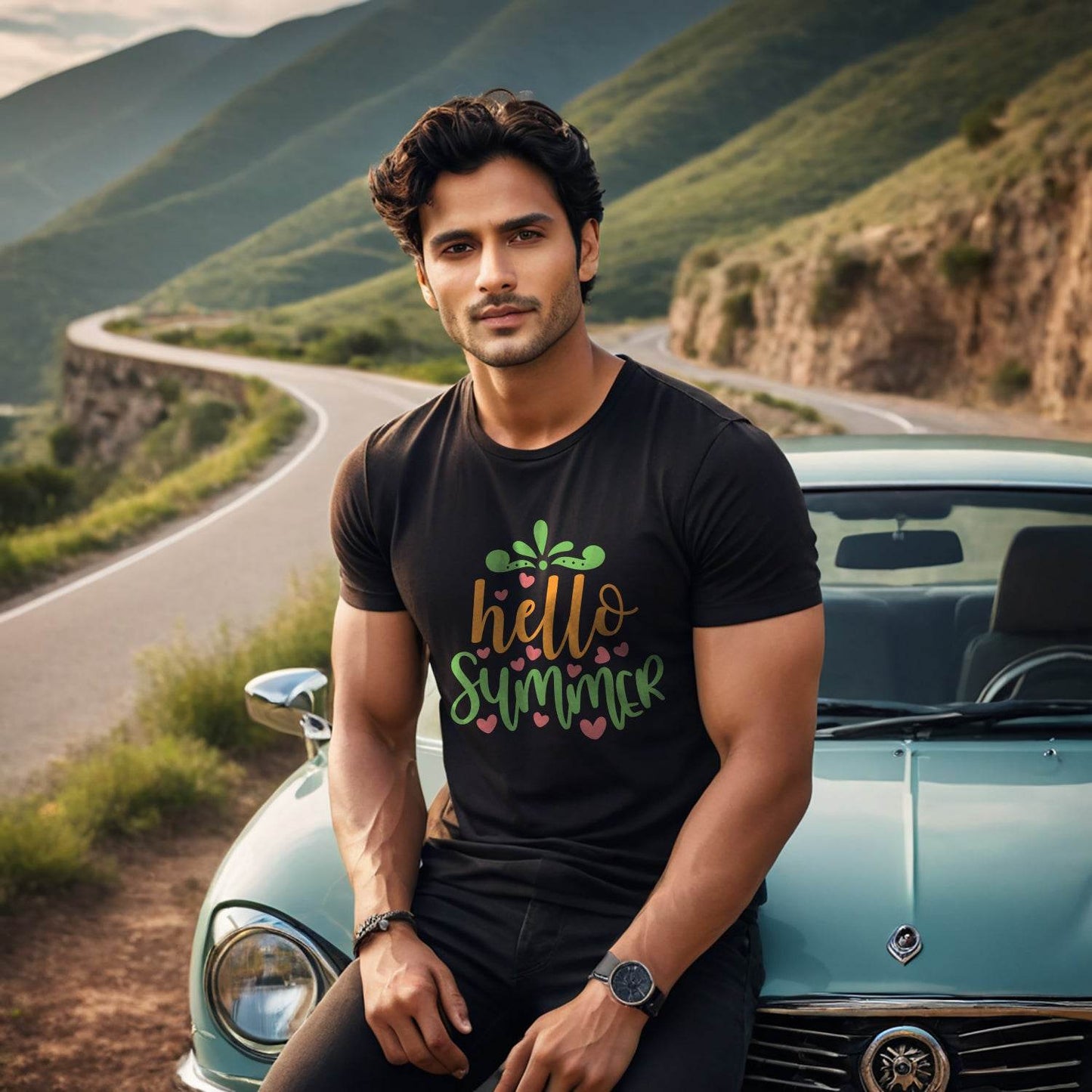 Hello Summer Traveling - Unisex Round Neck Regular Fit 100% Combed Cotton Half Sleeve T-Shirt - Mojilo Mart