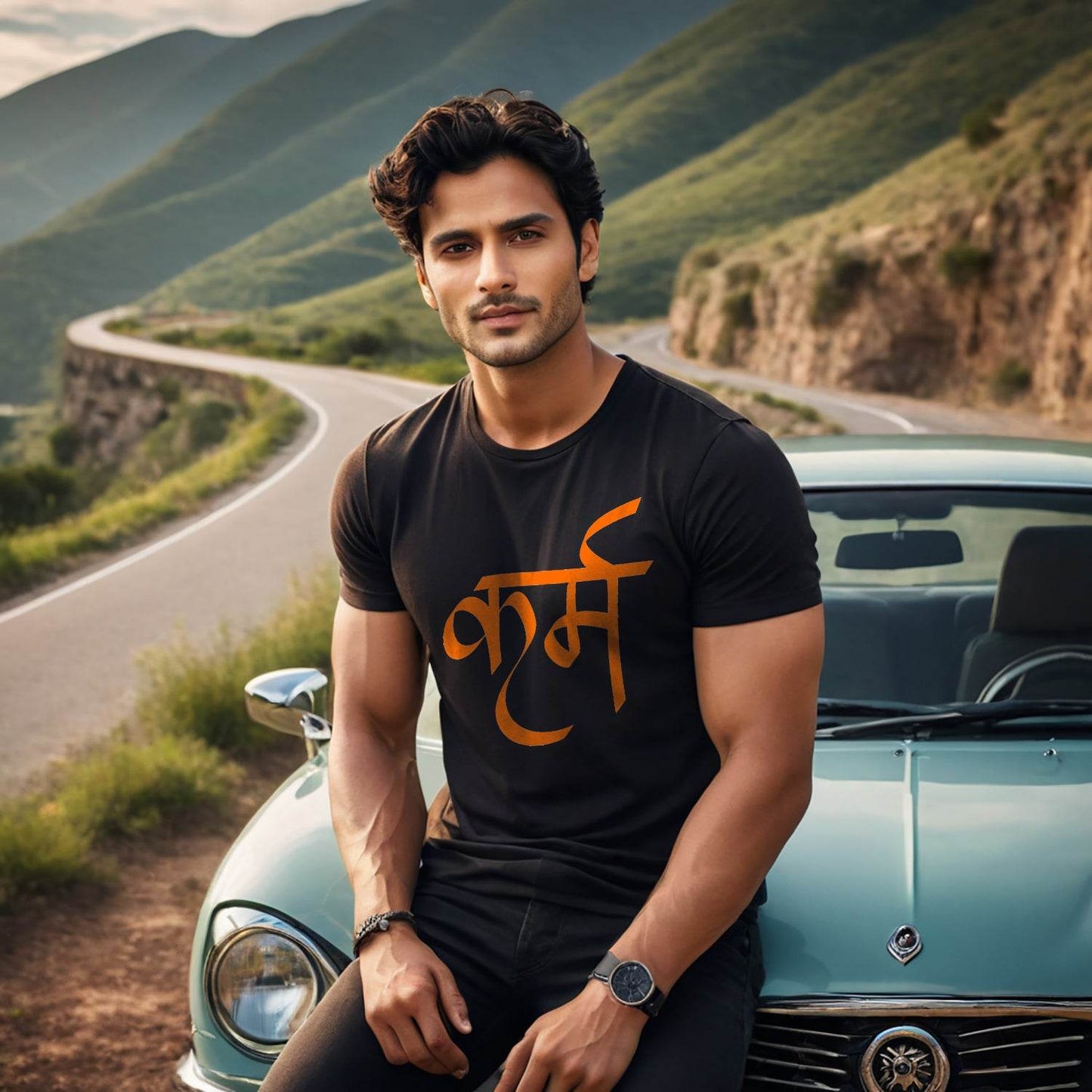 Karma in Sanskrit - Unisex Round Neck Regular Fit 100% Combed Cotton Half Sleeve T-Shirt - Mojilo Mart
