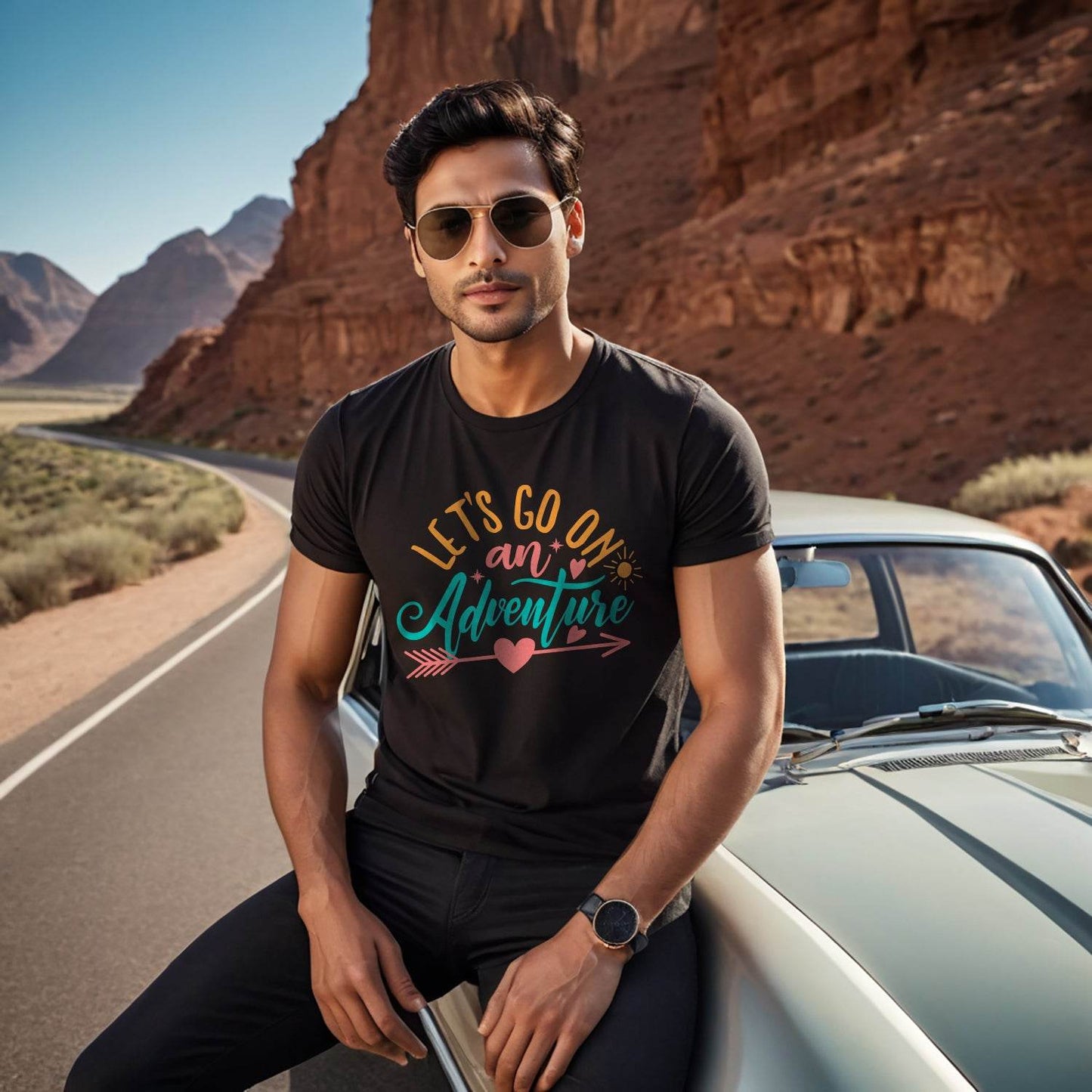 Let's An Adventure - Unisex Round Neck Regular Fit 100% Combed Cotton Half Sleeve T-Shirt - Mojilo Mart