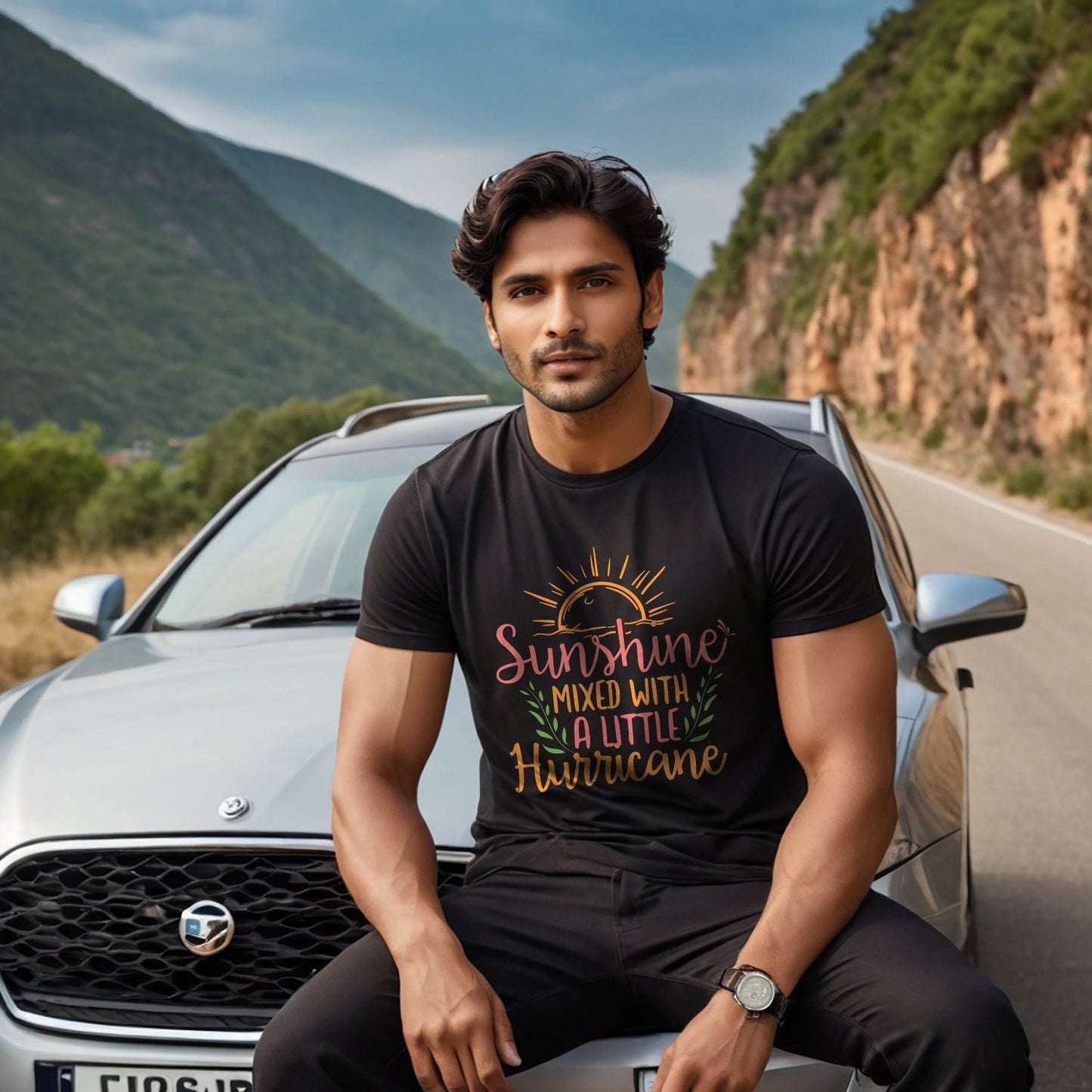 Sunshine Mixed With A Little Hurricane Sunshine - Unisex Round Neck Regular Fit 100% Combed Cotton Half Sleeve T-Shirt - Mojilo Mart