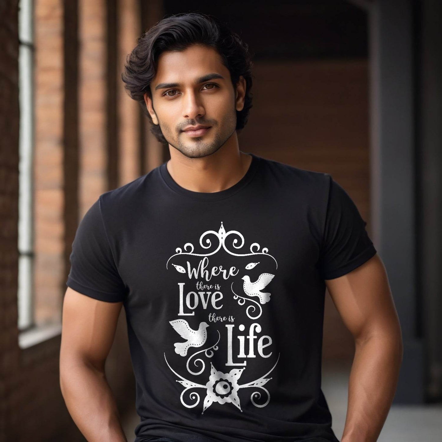 Where There Is Love There is Life - Unisex Round Neck Regular Fit 100% Combed Cotton Half Sleeve T-Shirt - Mojilo Mart