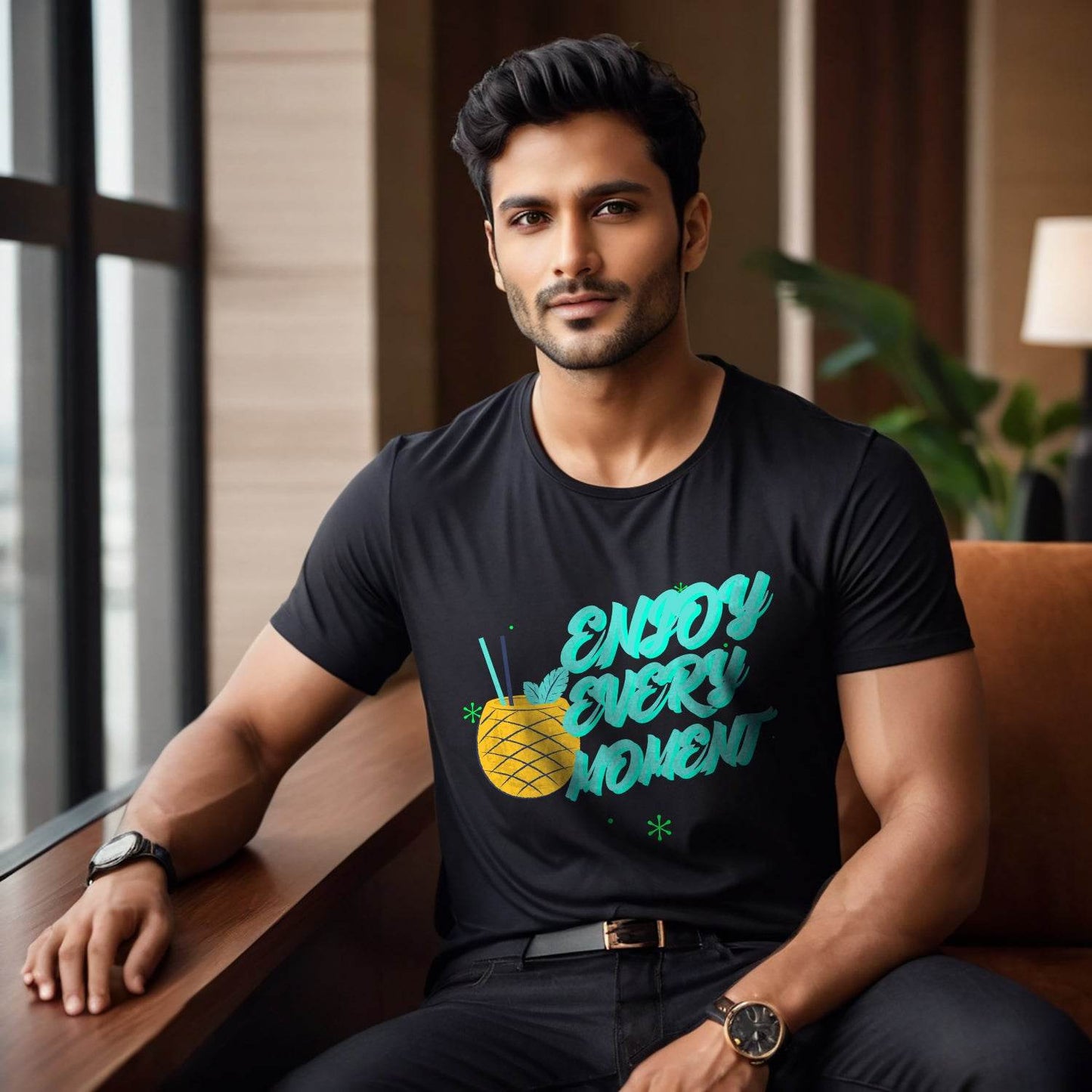 Enjoy every moment Desing - Unisex Round Neck Regular Fit 100% Combed Cotton Half Sleeve T-Shirt - Mojilo Mart