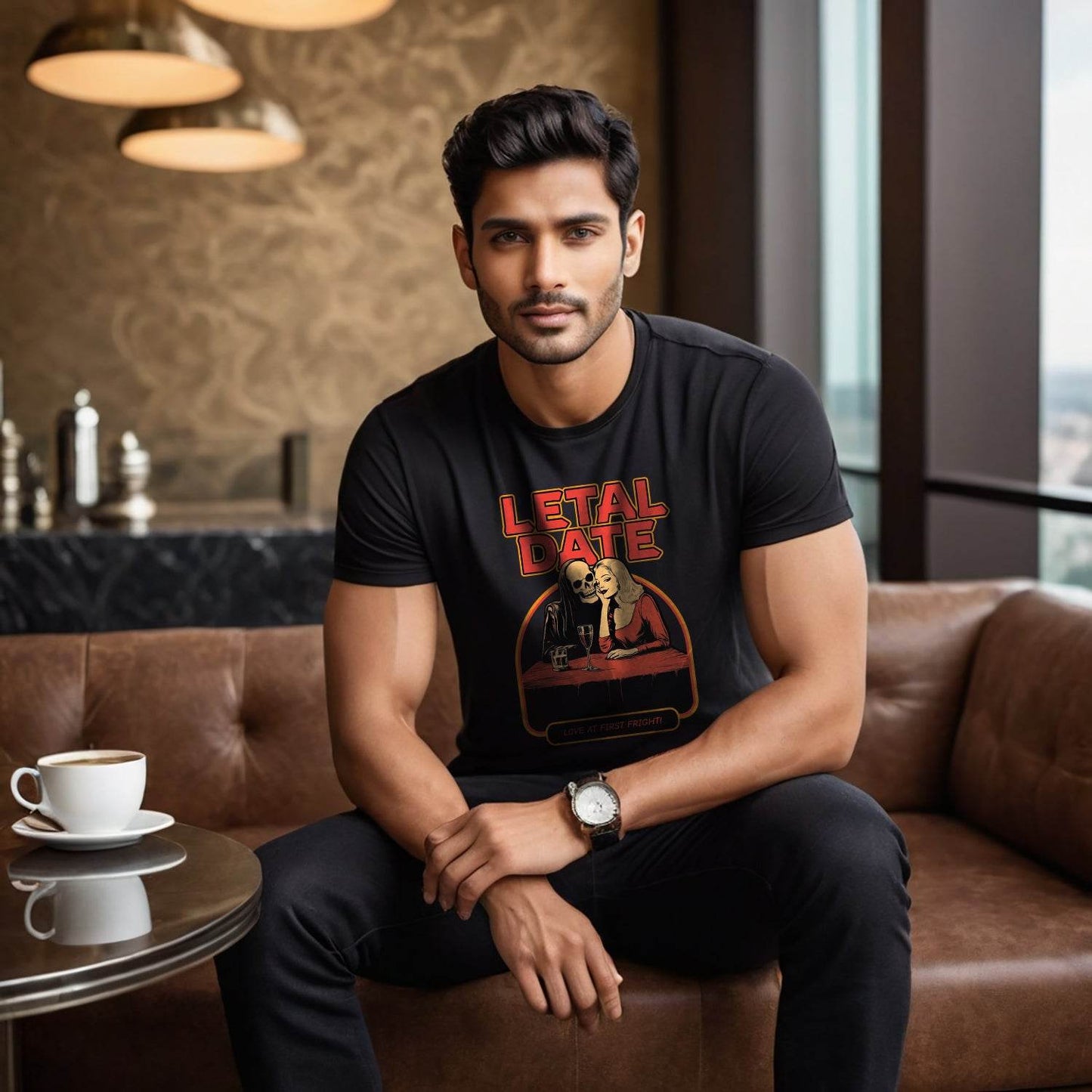Letal Date Love At First Frighti - Unisex Round Neck Regular Fit 100% Combed Cotton Half Sleeve T-Shirt - Mojilo Mart