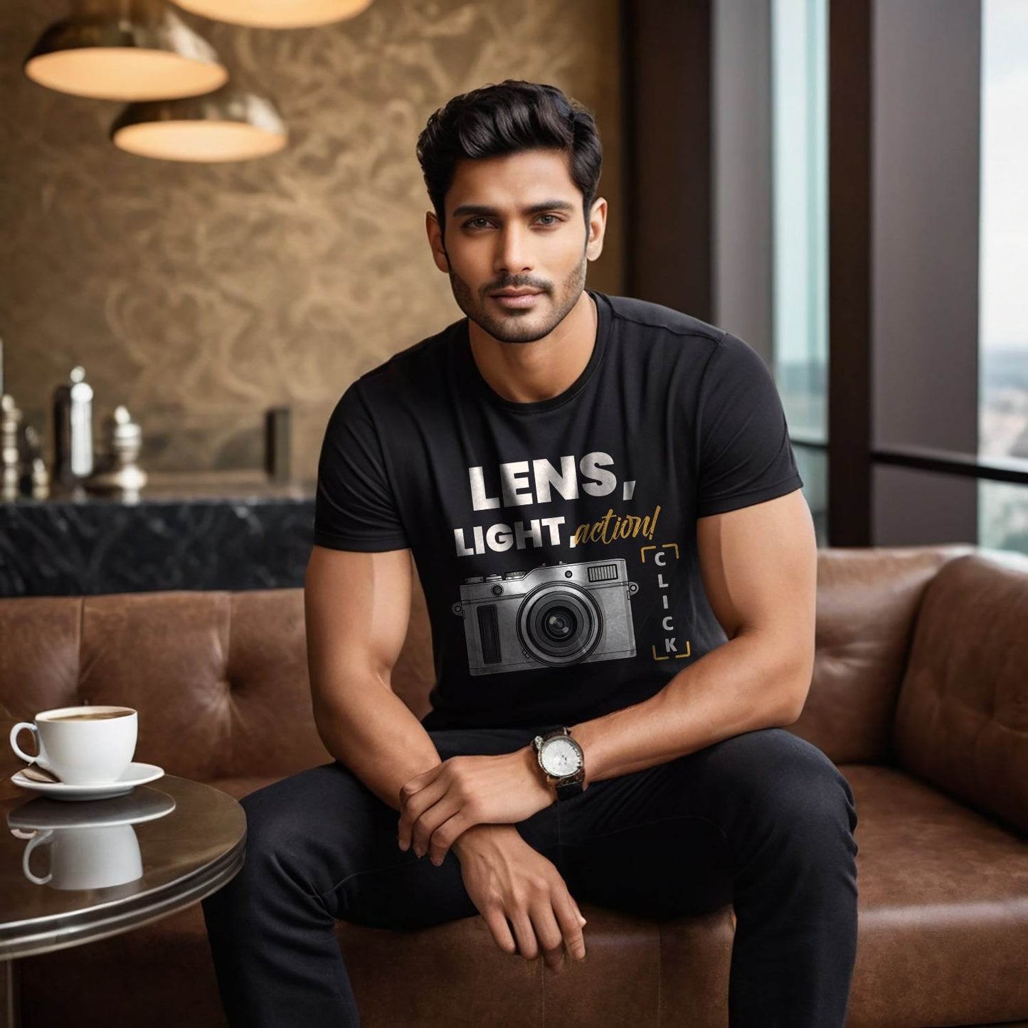 Lens Light Action - Unisex Round Neck Regular Fit 100% Combed Cotton Half Sleeve T-Shirt - Mojilo Mart