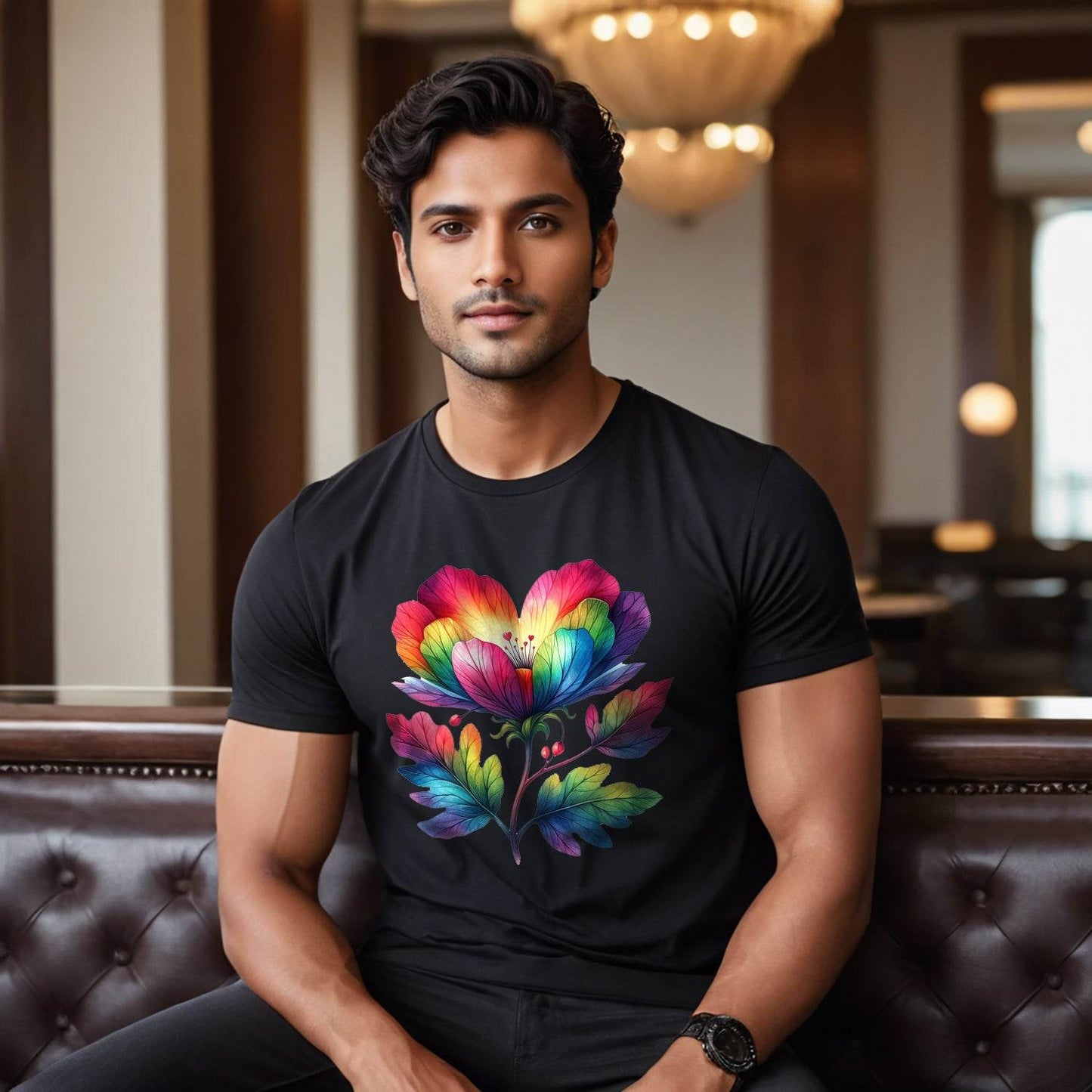 Rainbow Flower - Unisex Round Neck Regular Fit 100% Combed Cotton Half Sleeve T-Shirt - Mojilo Mart