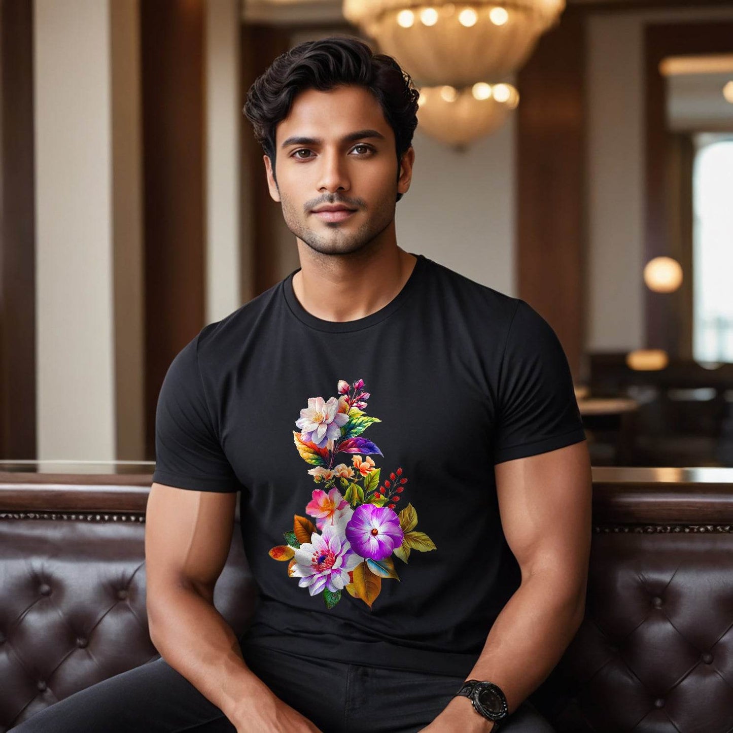 Floral Symphony - Unisex Round Neck Regular Fit 100% Combed Cotton Half Sleeve T-Shirt - Mojilo Mart