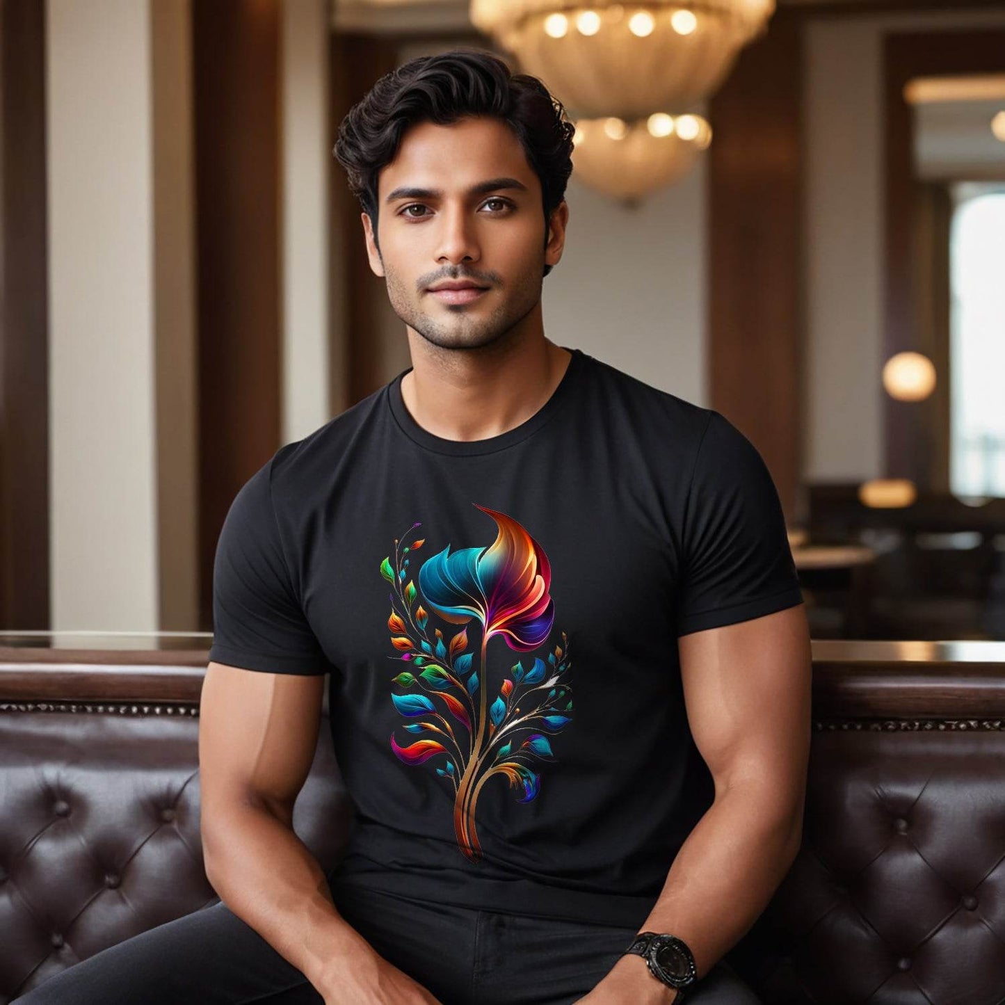 Pretty Flower in Night with Fire - Unisex Round Neck Regular Fit 100% Combed Cotton Half Sleeve T-Shirt - Mojilo Mart