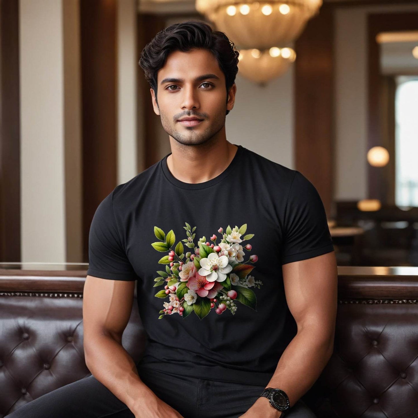 Vintage Roses Floral Bouquet - Unisex Round Neck Regular Fit 100% Combed Cotton Half Sleeve T-Shirt - Mojilo Mart