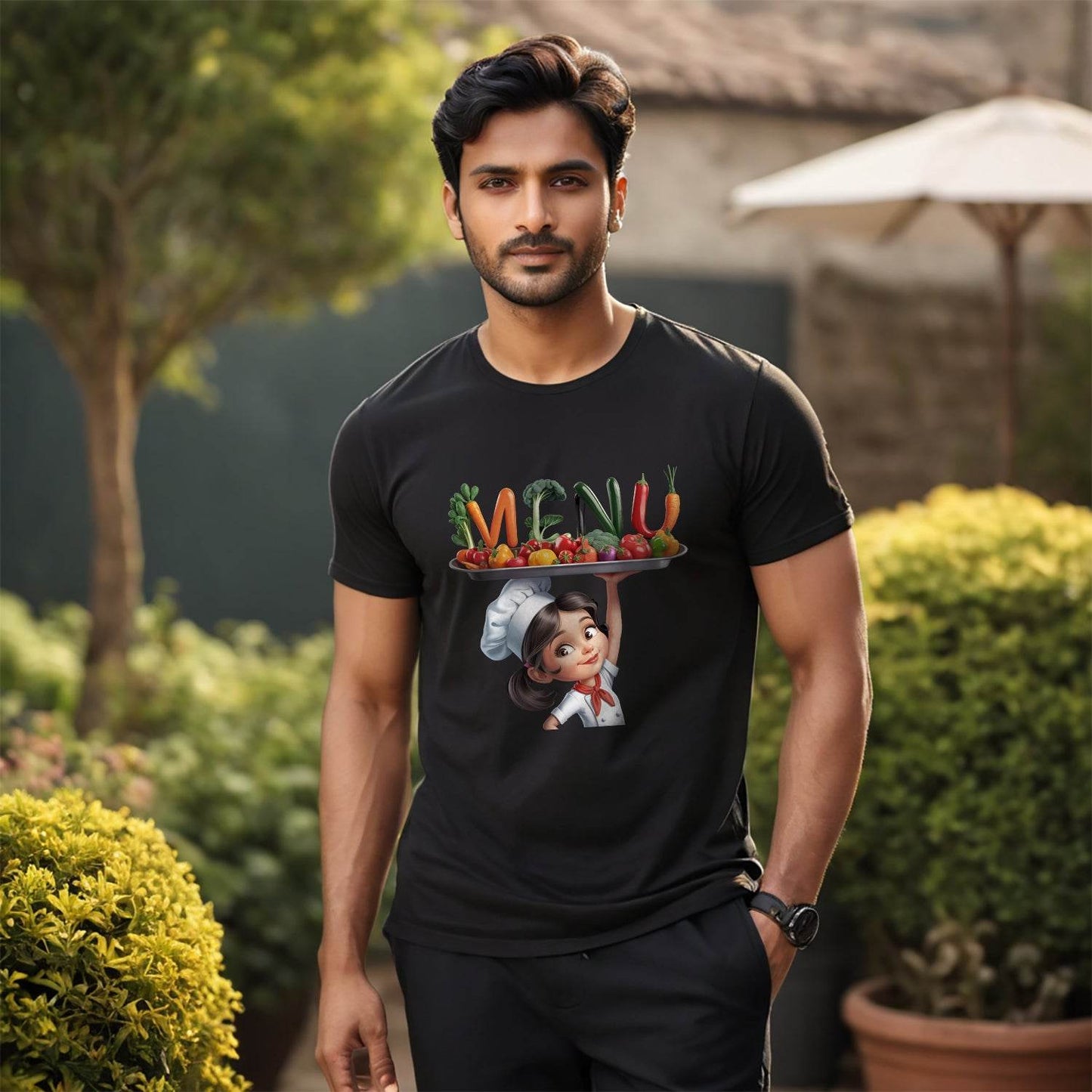 Menu Cute Cook Character - Unisex Round Neck Regular Fit 100% Combed Cotton Half Sleeve T-Shirt - Mojilo Mart