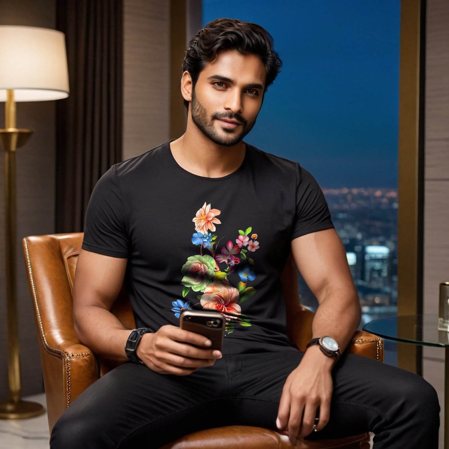 Vibrant Garden Flower - Unisex Round Neck Regular Fit 100% Combed Cotton Half Sleeve T-Shirt - Mojilo Mart