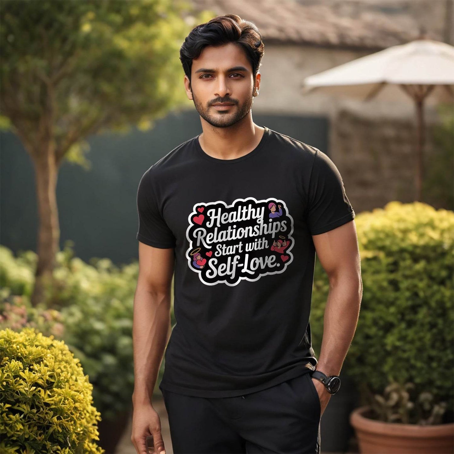 Healthy Relationships Start With Self-Love - Unisex Round Neck Regular Fit 100% Combed Cotton Half Sleeve T-Shirt - Mojilo Mart