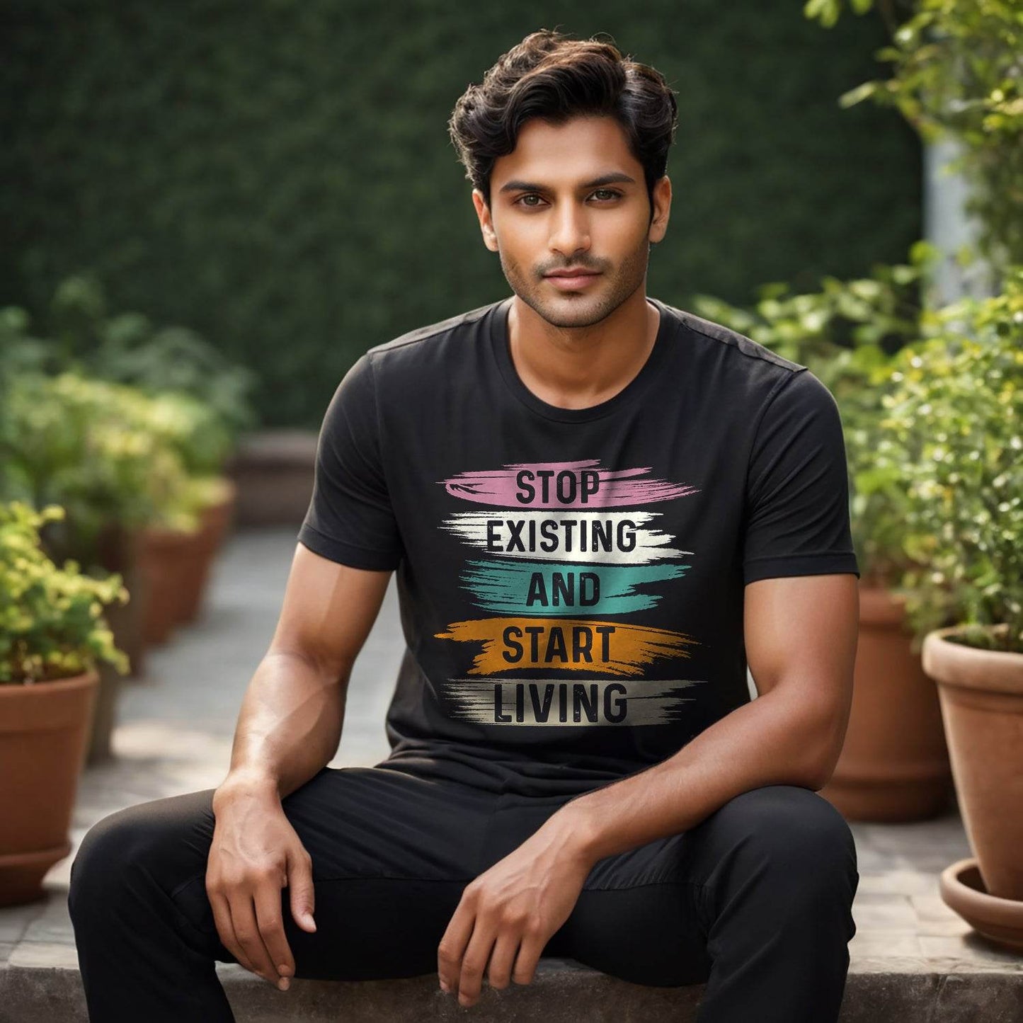 Stop Existing And Start Living - Unisex Round Neck Regular Fit 100% Combed Cotton Half Sleeve T-Shirt - Mojilo Mart
