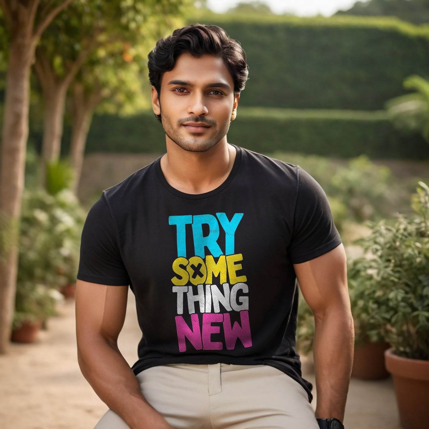 TRY SOME THING NEW - Unisex Round Neck Regular Fit 100% Combed Cotton Half Sleeve T-Shirt - Mojilo Mart