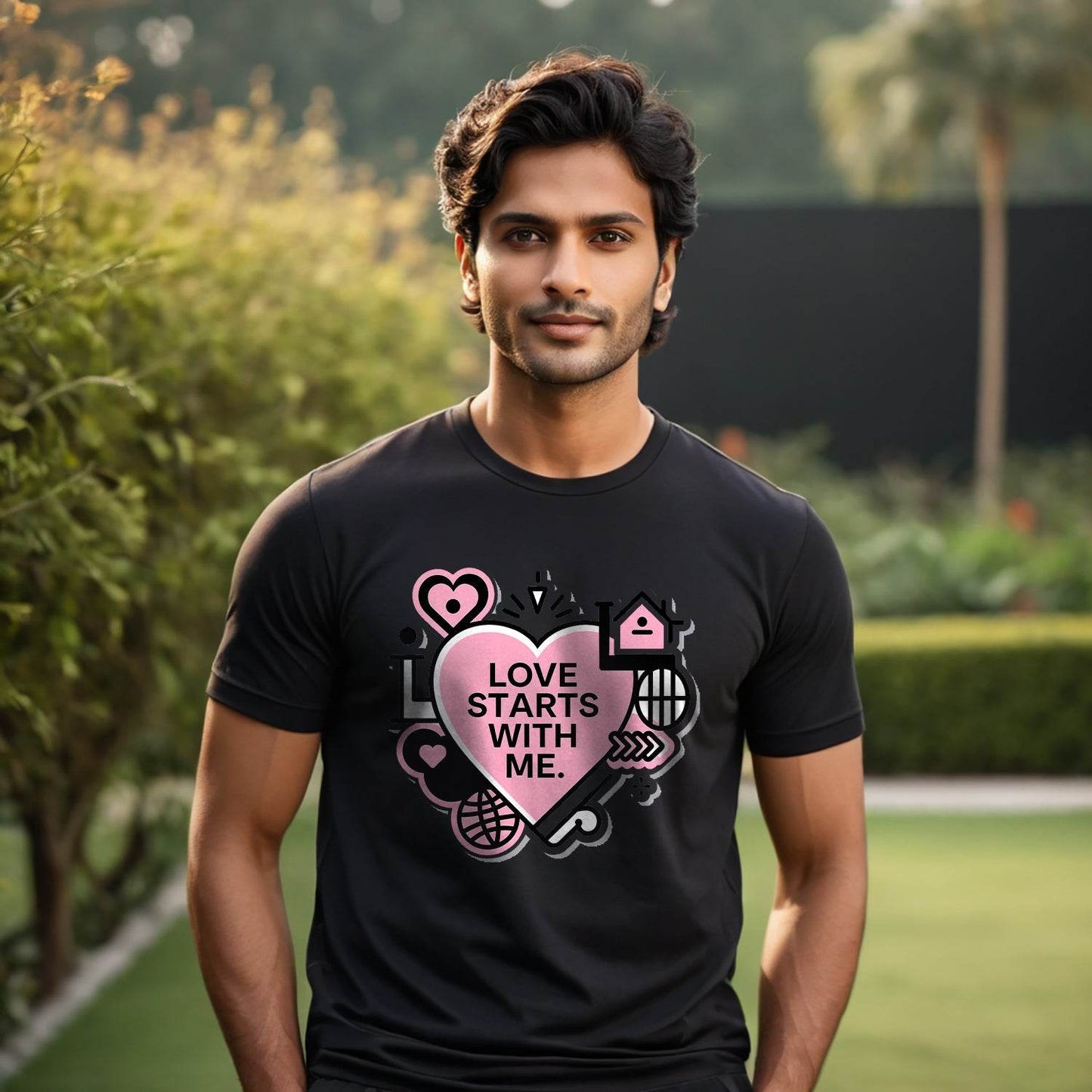 LOVE STARTS WITH ΜΕ - Unisex Round Neck Regular Fit 100% Combed Cotton Half Sleeve T-Shirt - Mojilo Mart